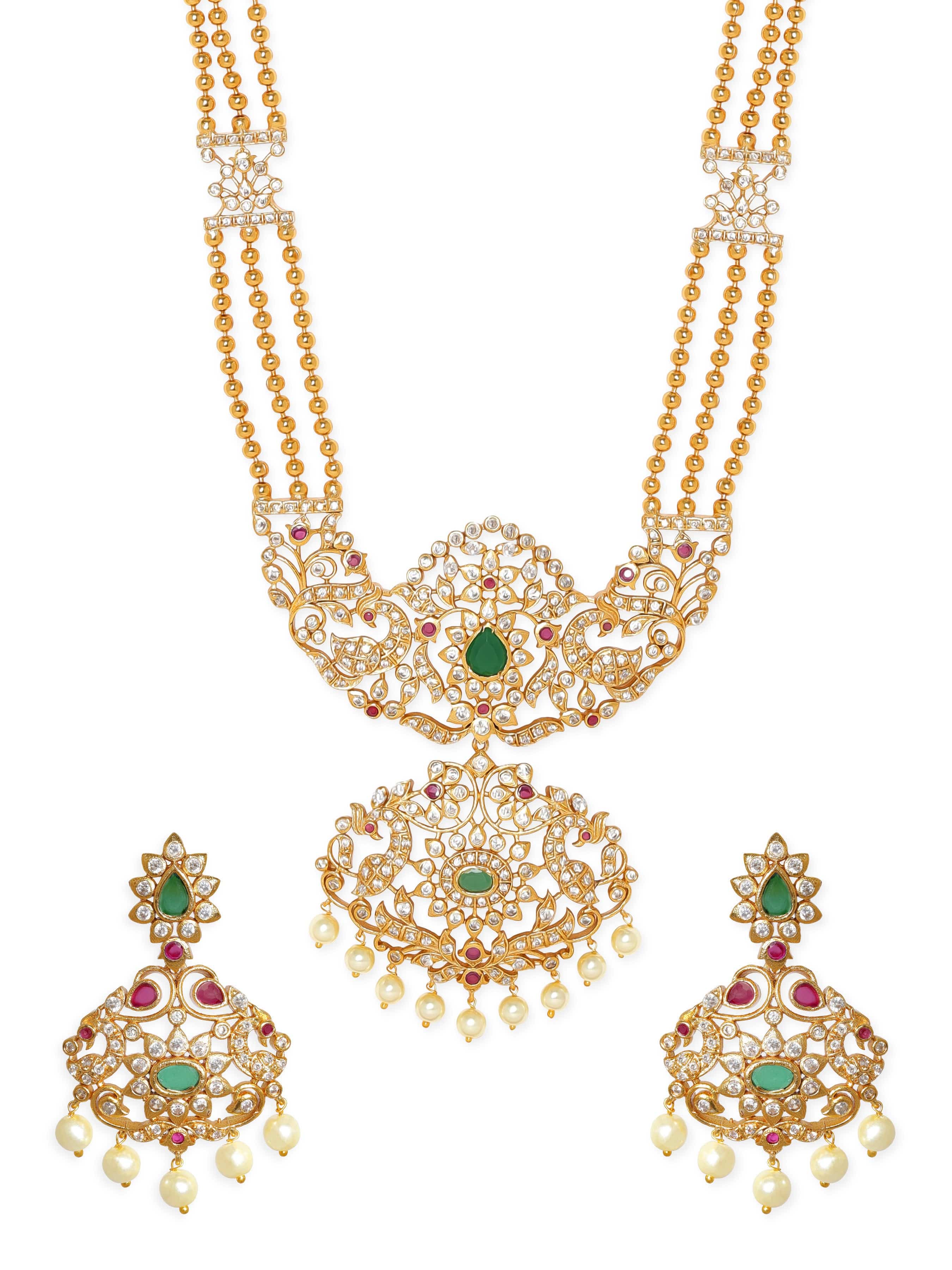 Traditional Grace Red Green American Diamond Zirconia Necklace Set