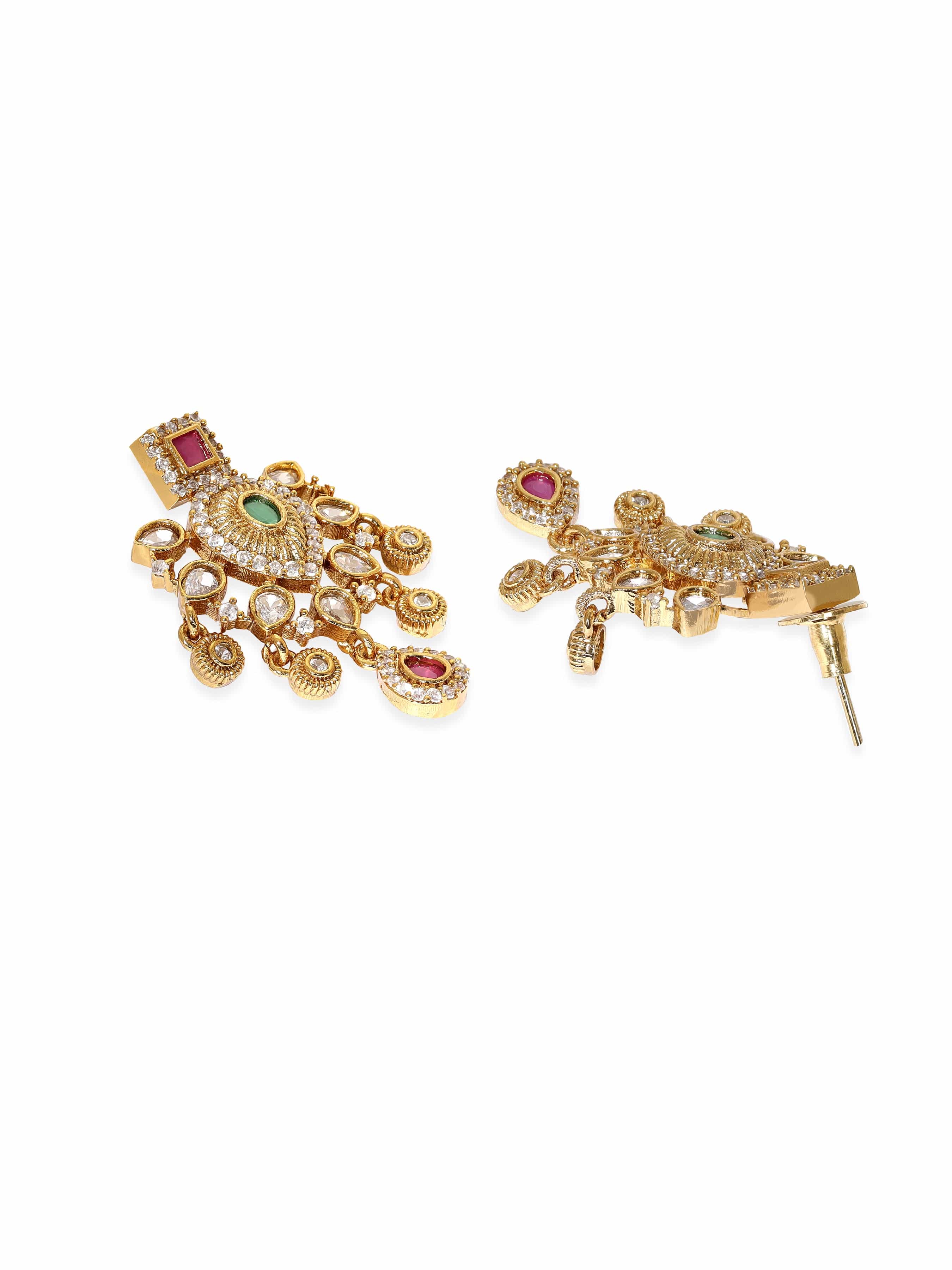 Timeless Red Green American Diamond Studded Short Necklace Set