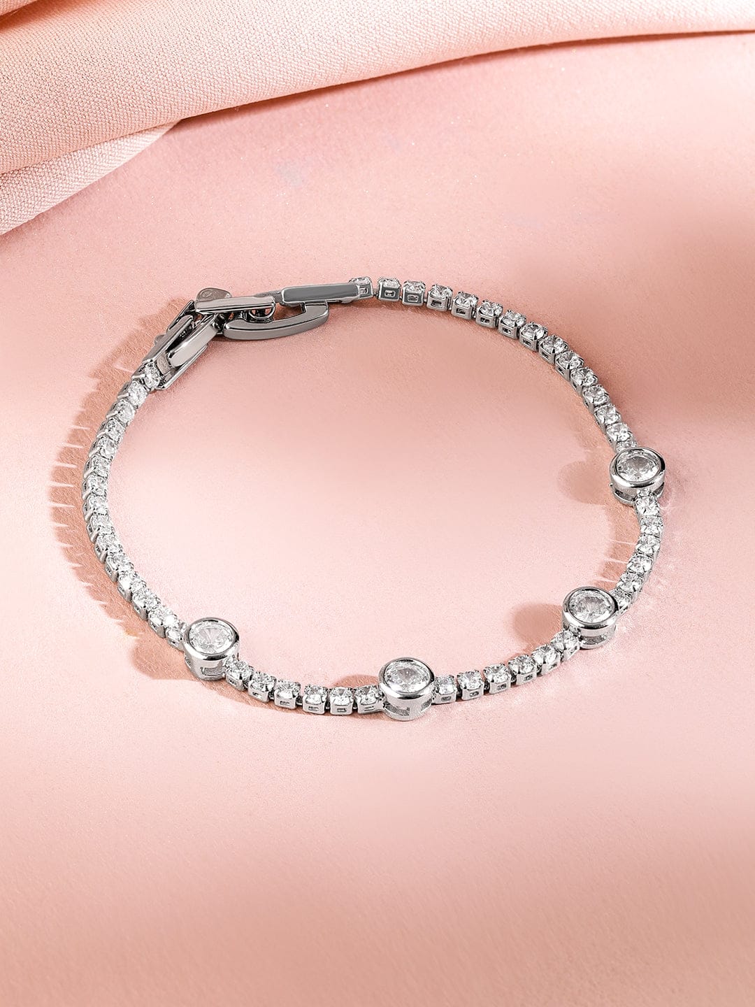 Wentra Rhodium-Plated AAA Cubic Zirconia Studded Premium Tennis Bracelet