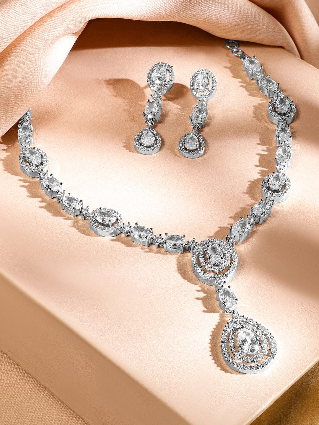 Teardrop Studded Necklace Set in American Diamond Zirconia