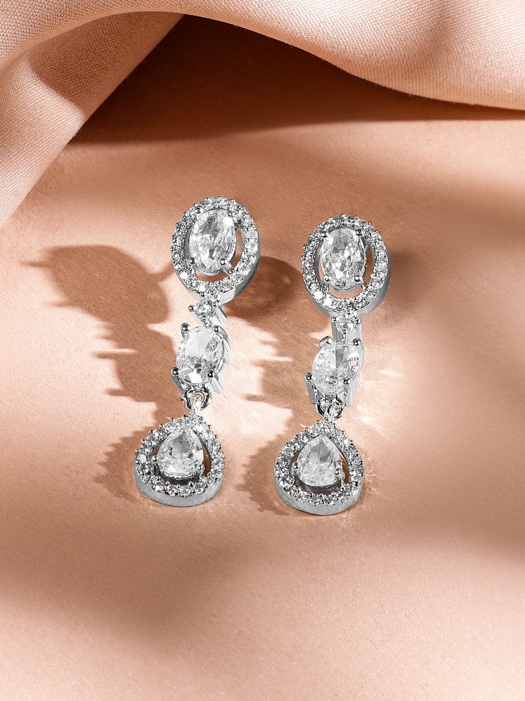 Teardrop Studded Necklace Set in American Diamond Zirconia