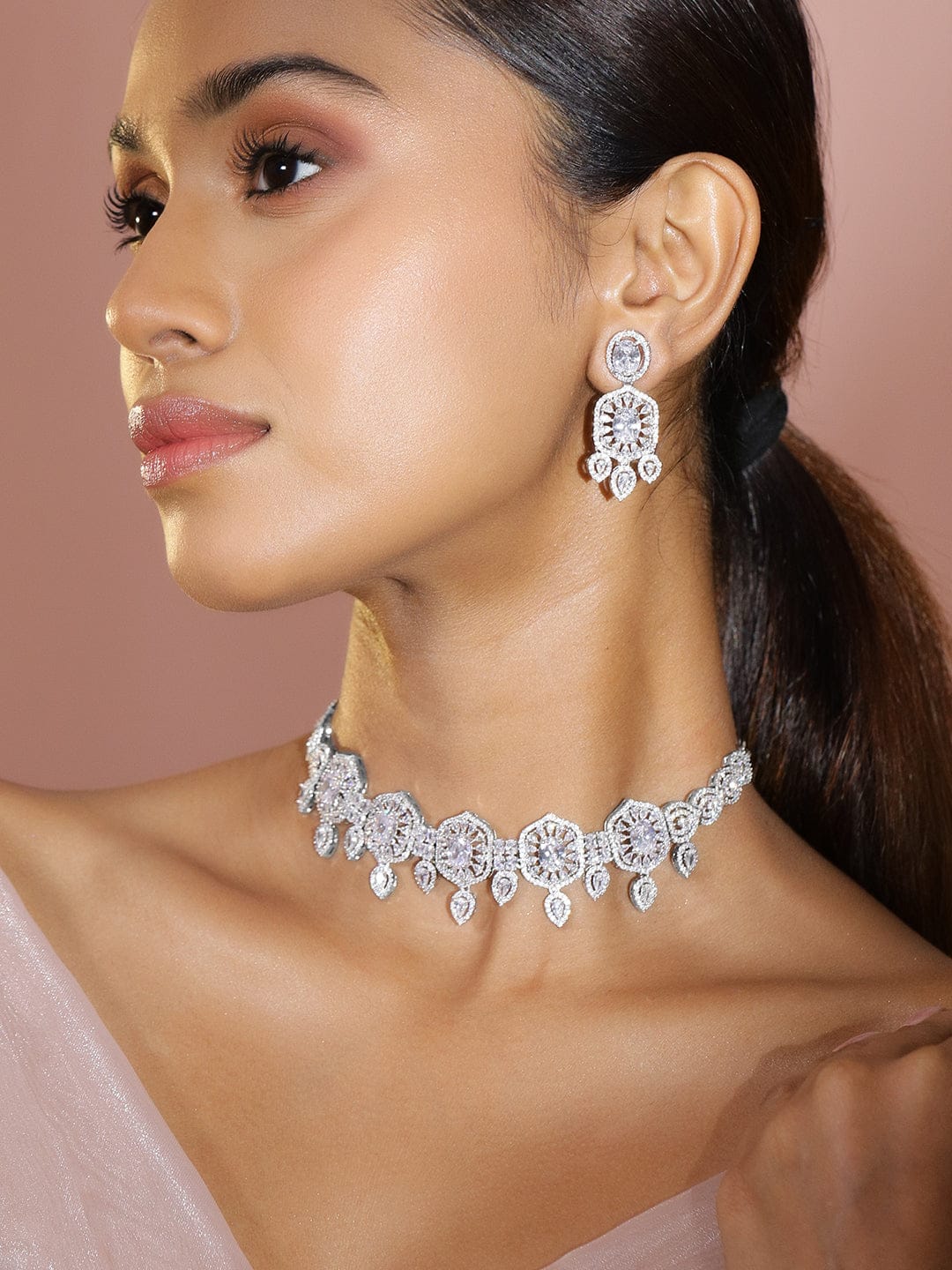 Studded Choker Set in American Diamond Zirconia
