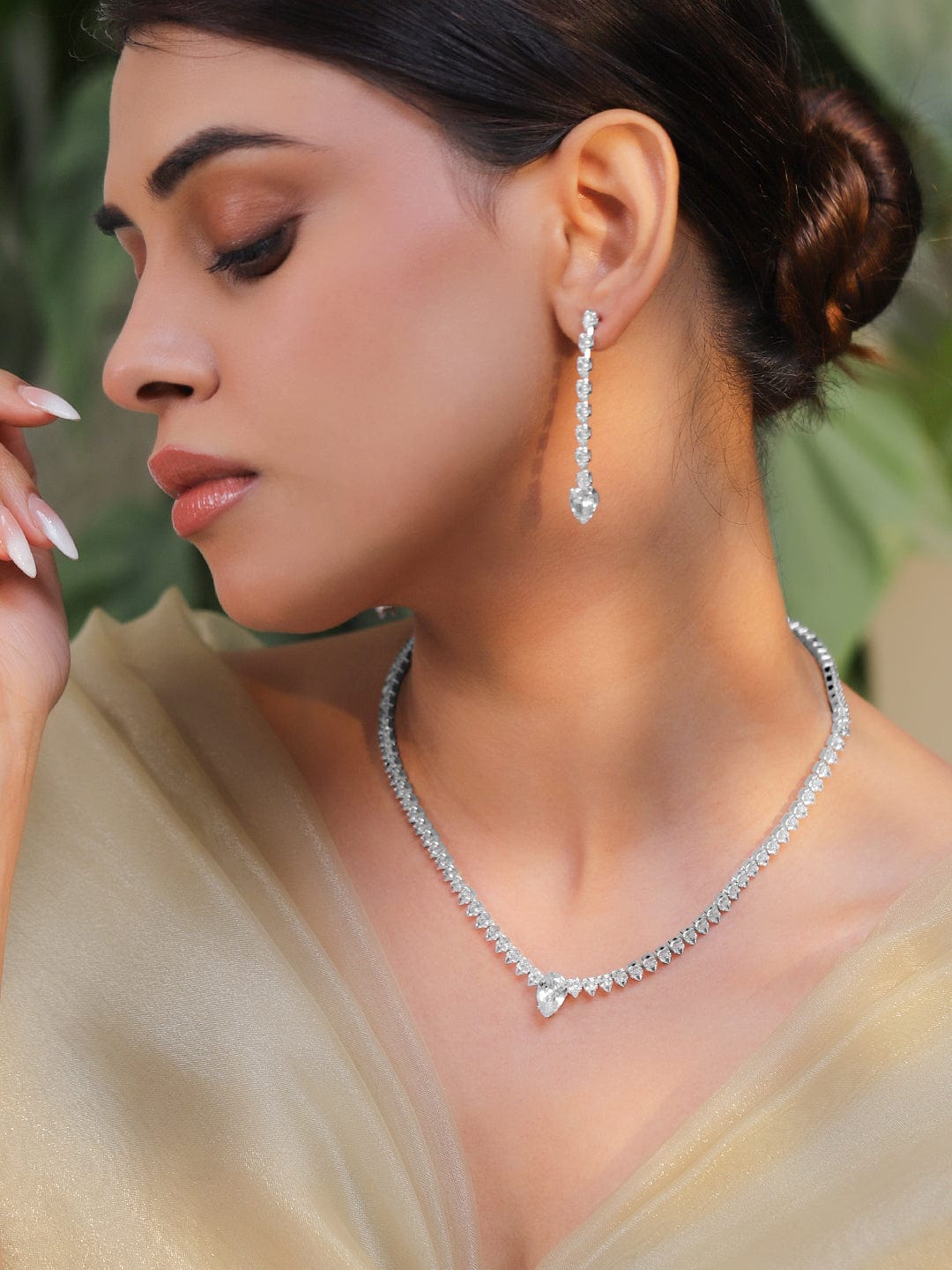 Teardrop American Diamond Zirconia Necklace Set