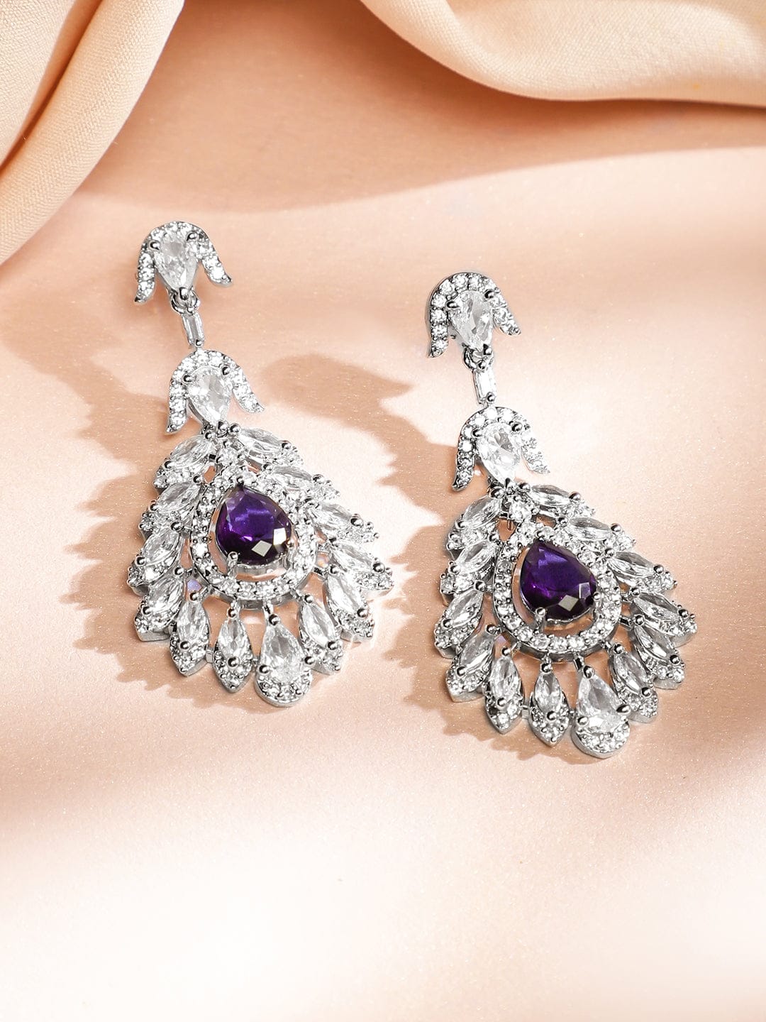Blue Teardrop American Diamond Zirconia Necklace Set