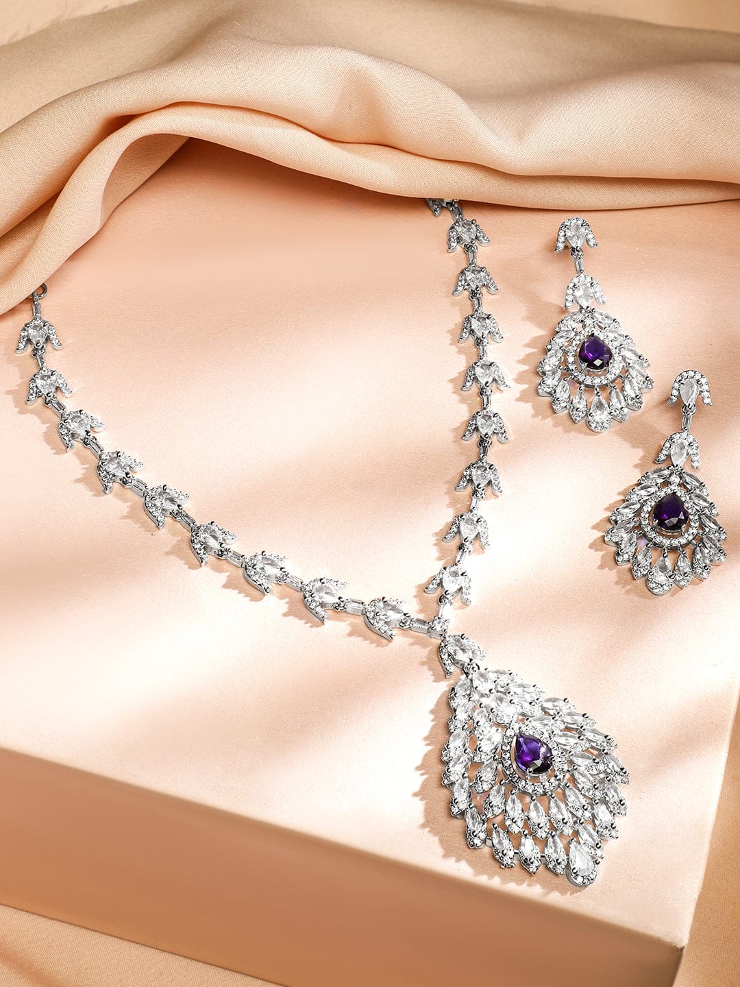 Blue Teardrop American Diamond Zirconia Necklace Set