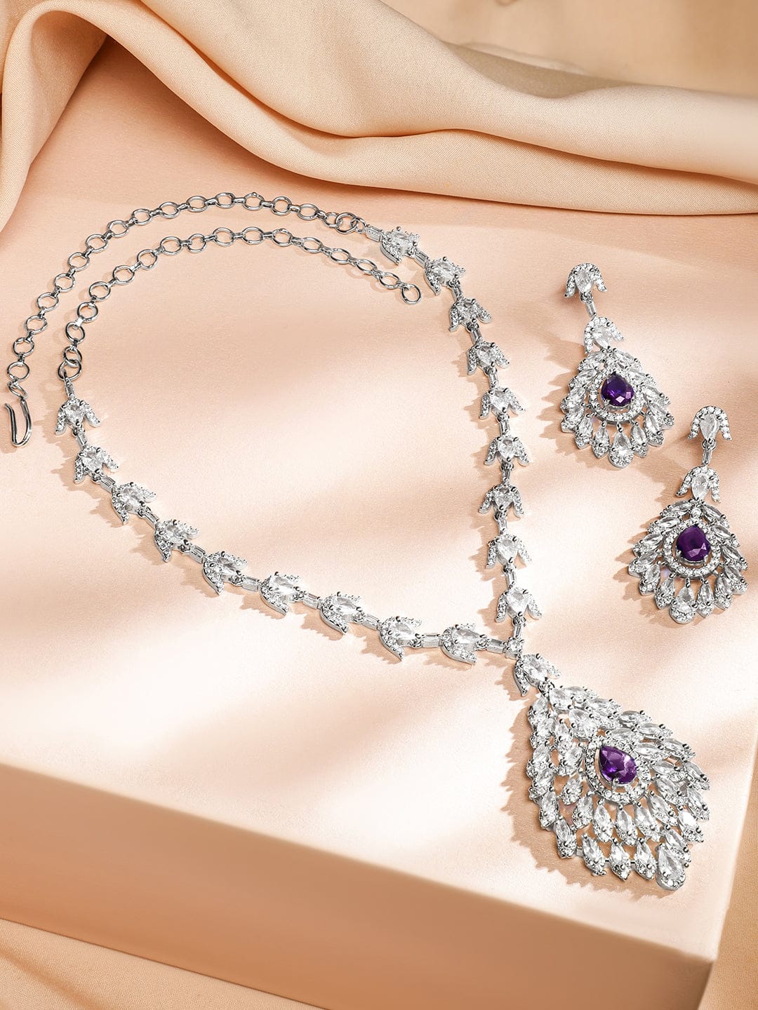 Blue Teardrop American Diamond Zirconia Necklace Set