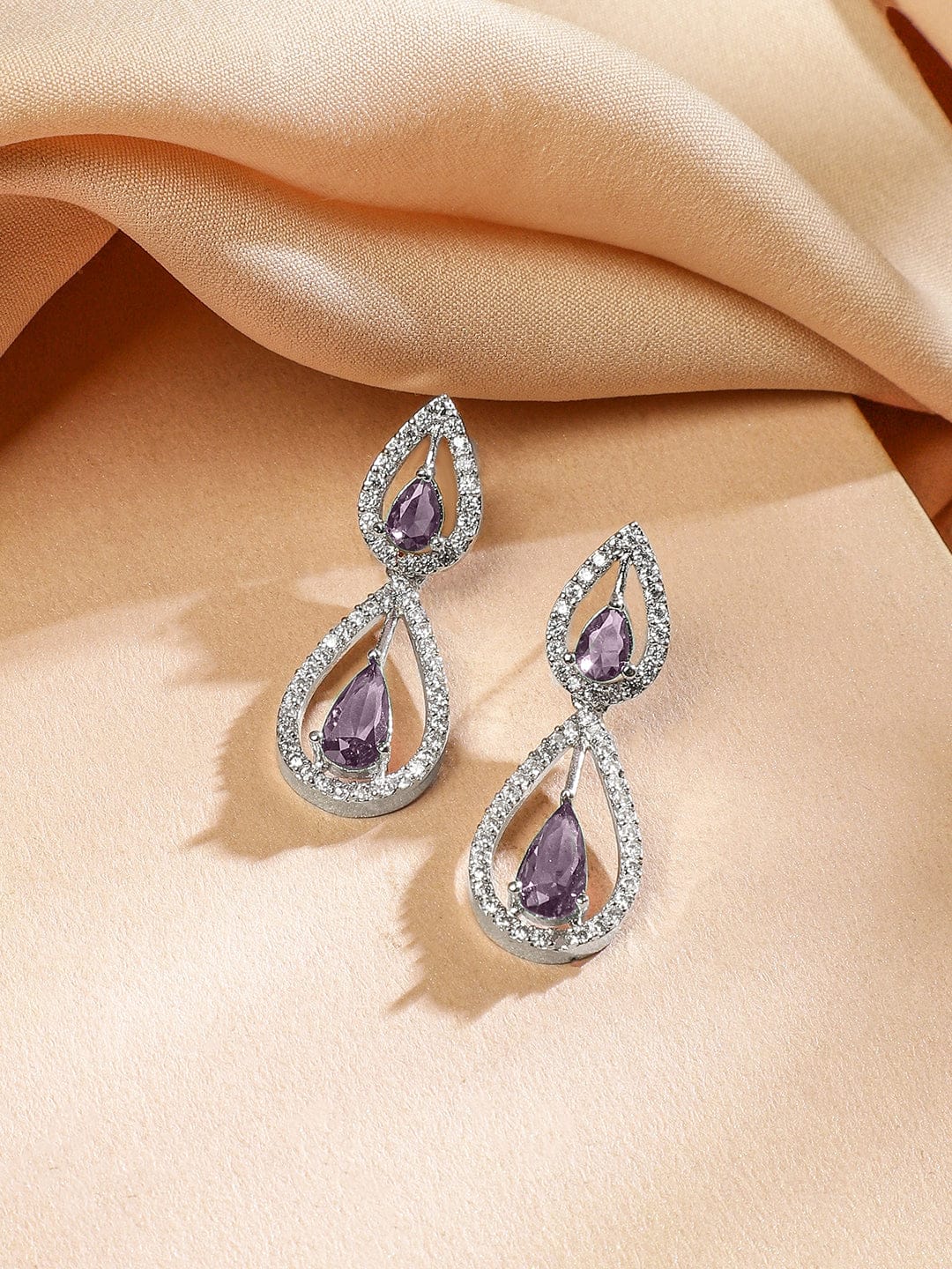 Purple American Diamond Zirconia Drop Necklace Set