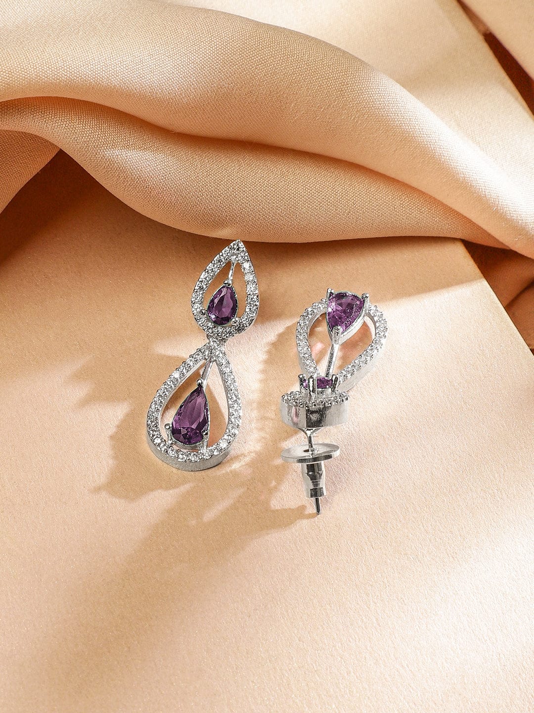 Purple American Diamond Zirconia Drop Necklace Set