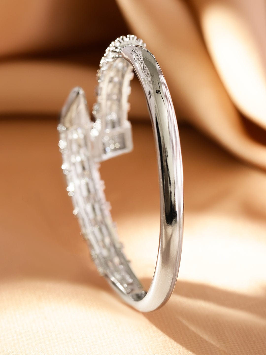 Wentra Rhodium-Plated Baguette-Cut Cubic Zirconia Openable Serphant Bracelet