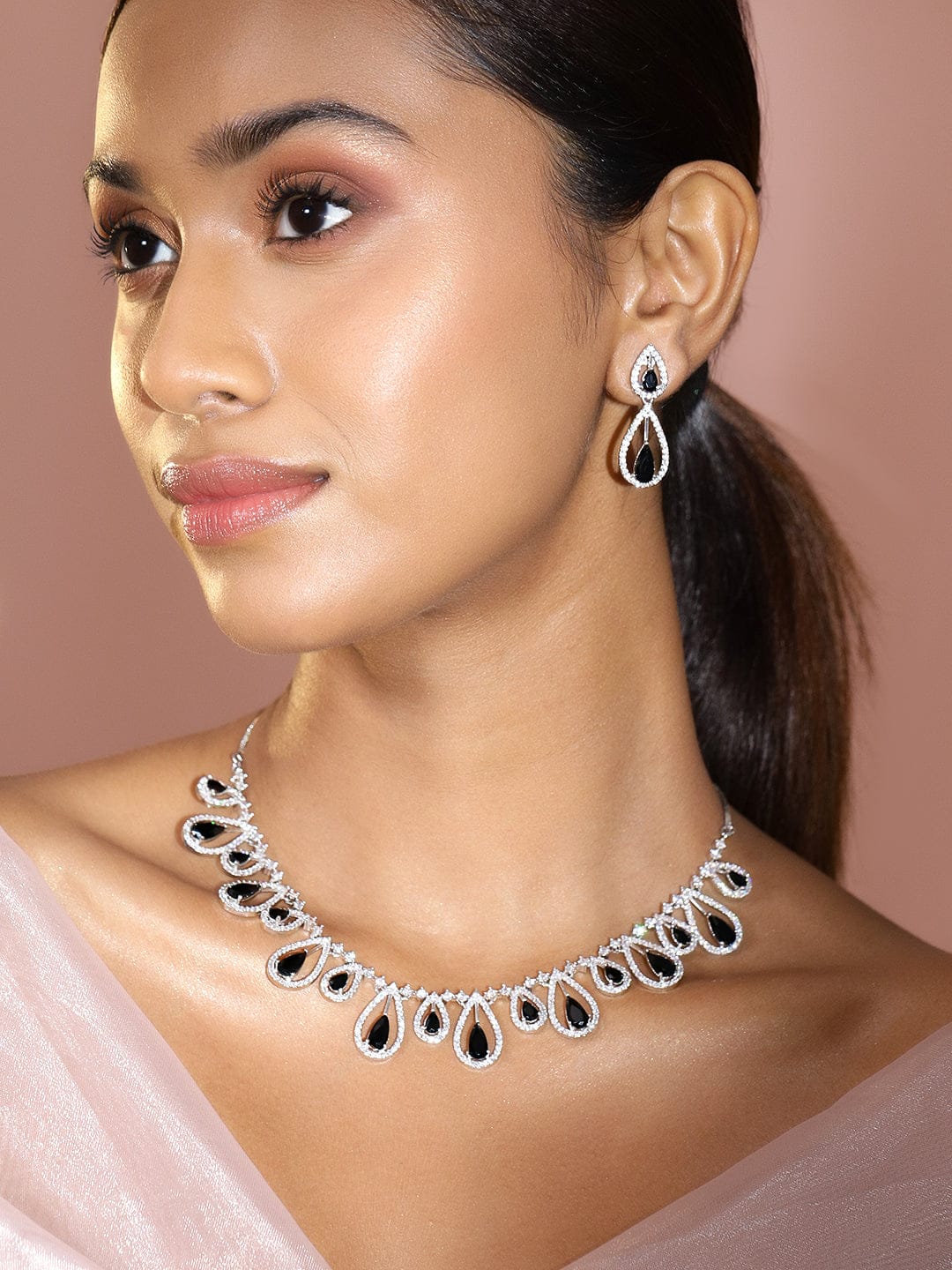 American Diamond Zirconia Black Onyx Necklace Set