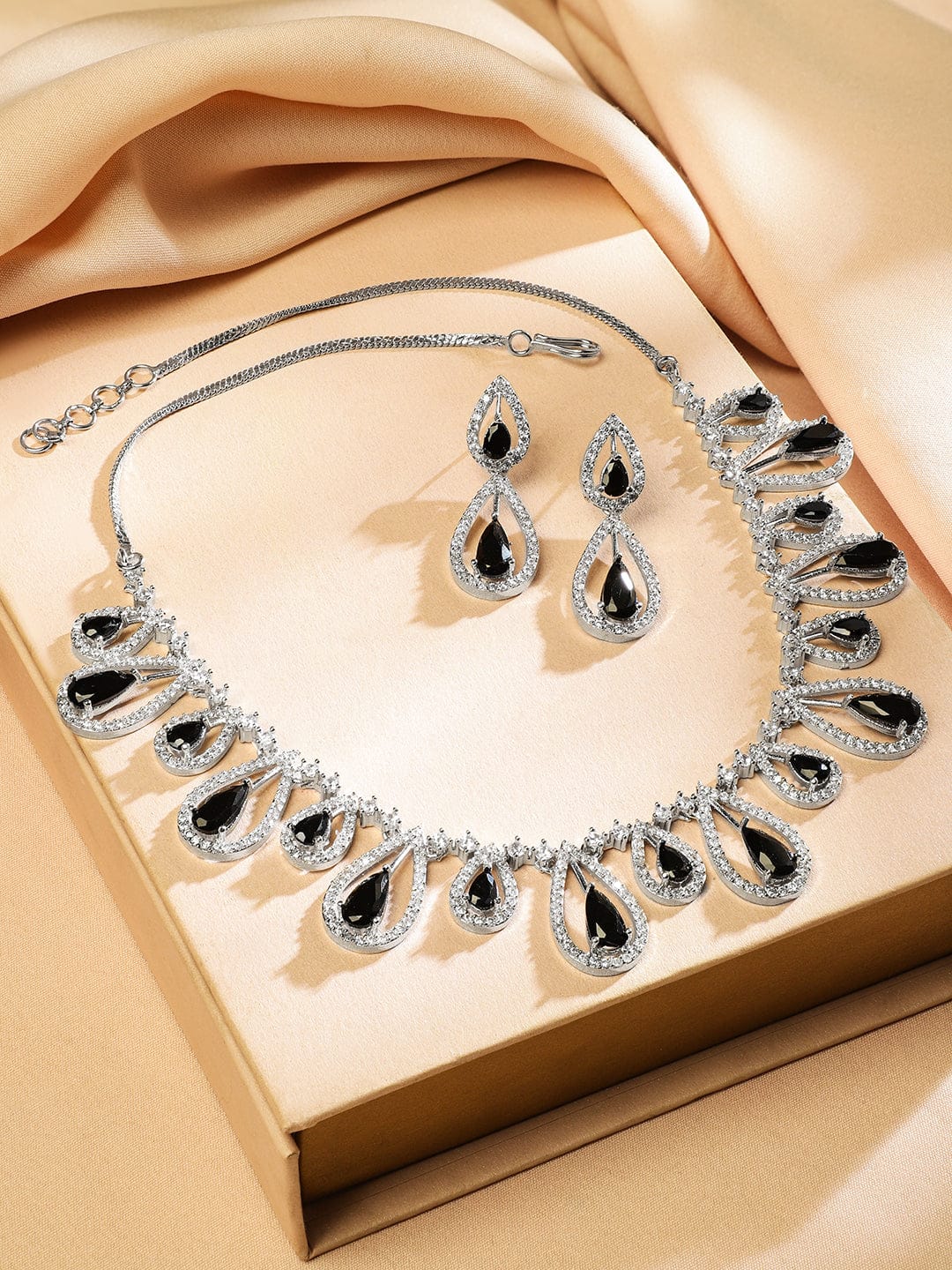 American Diamond Zirconia Black Onyx Necklace Set