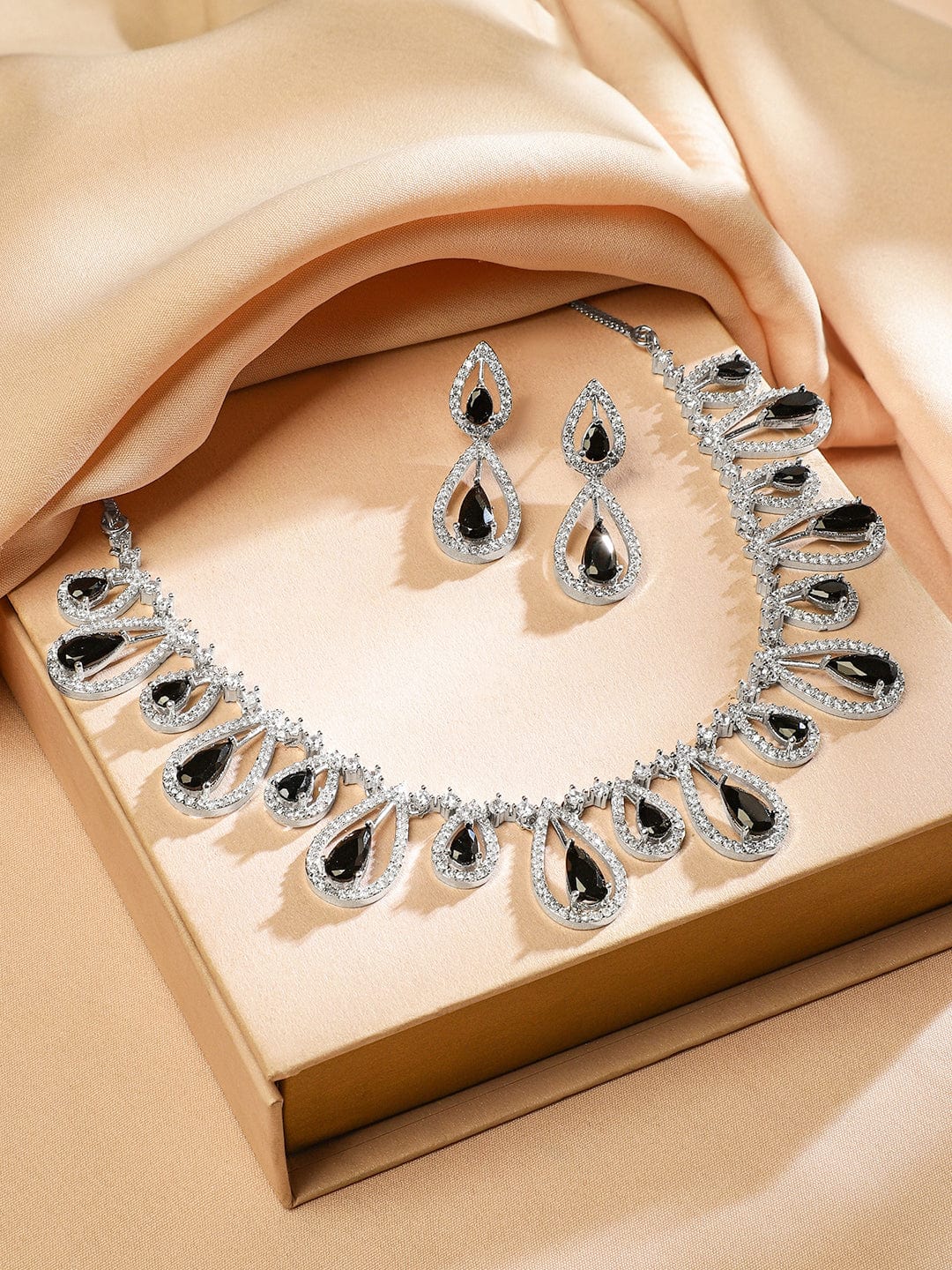American Diamond Zirconia Black Onyx Necklace Set