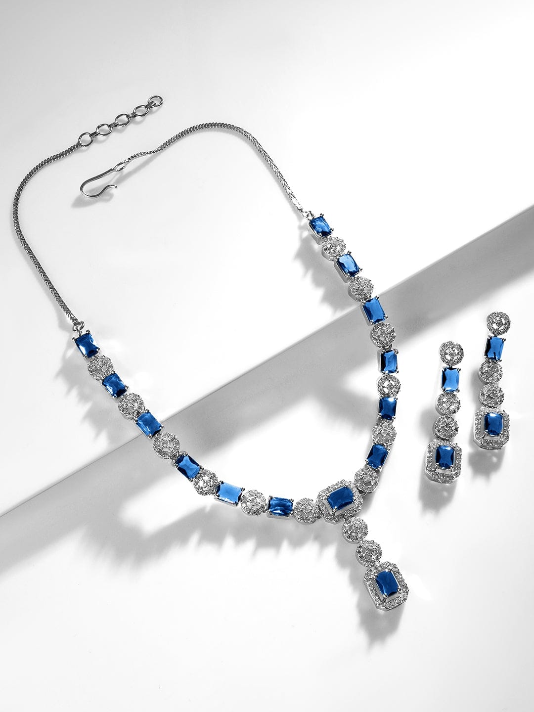 Blue American Diamond Zirconia Studded Necklace Set