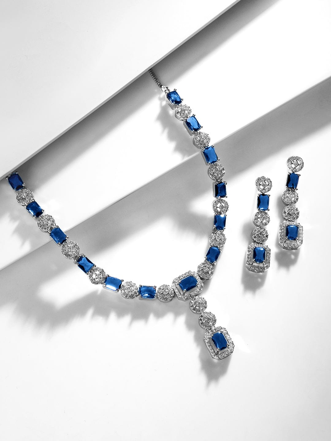 Blue American Diamond Zirconia Studded Necklace Set