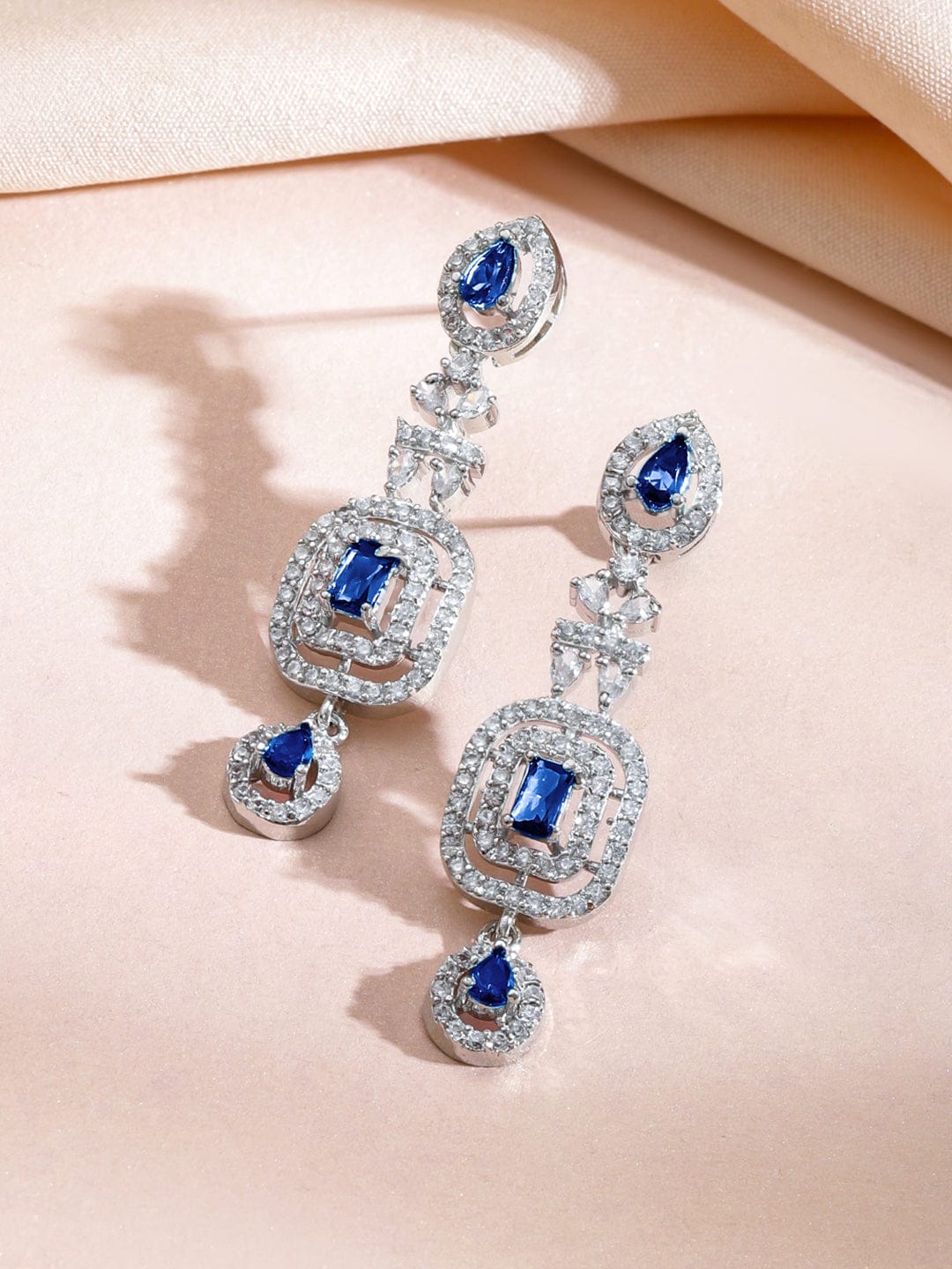 American Diamond Zirconia Blue Teardrop Necklace Set