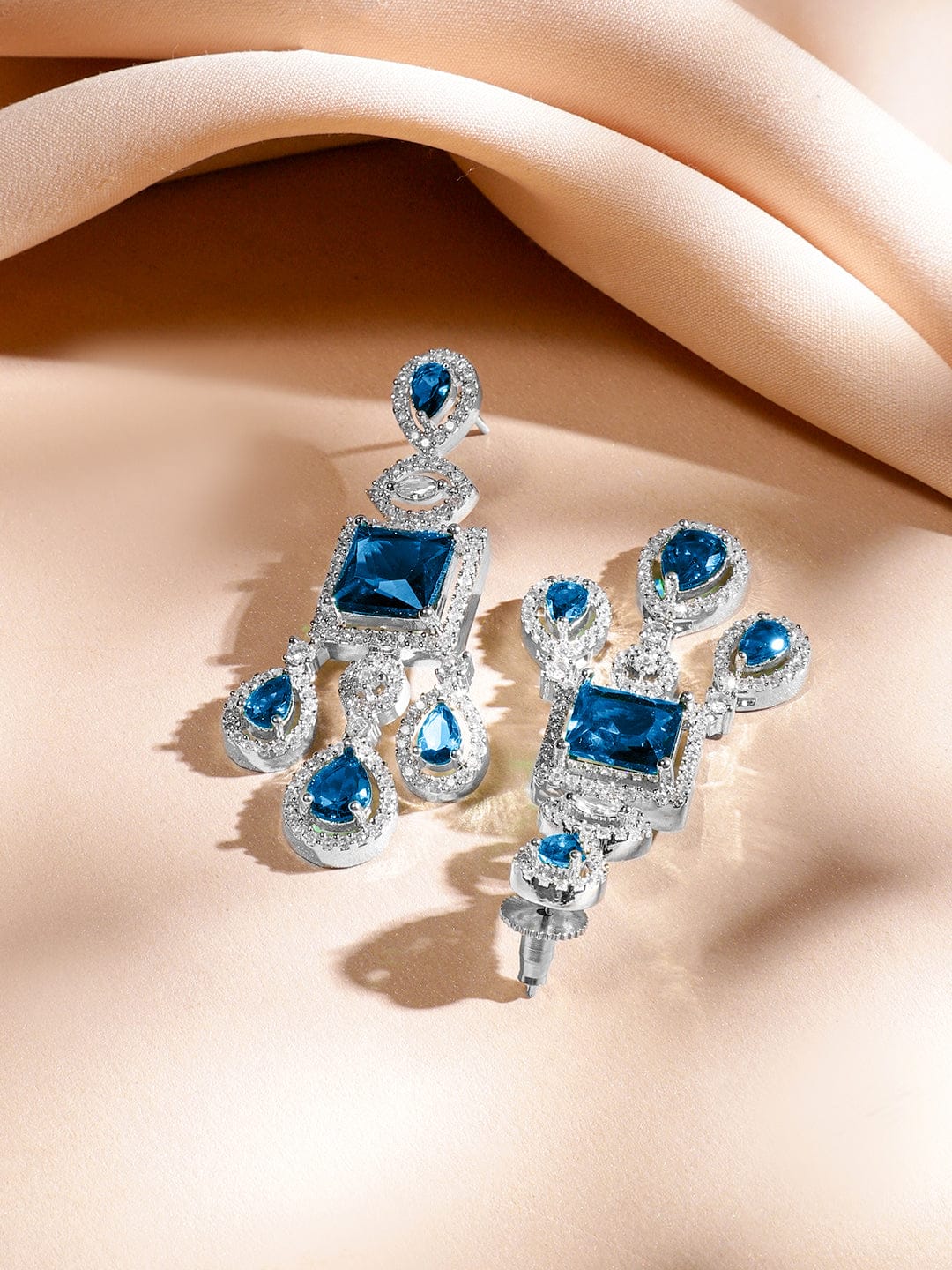 Blue American Diamond Zirconia Two-Layered Necklace Set