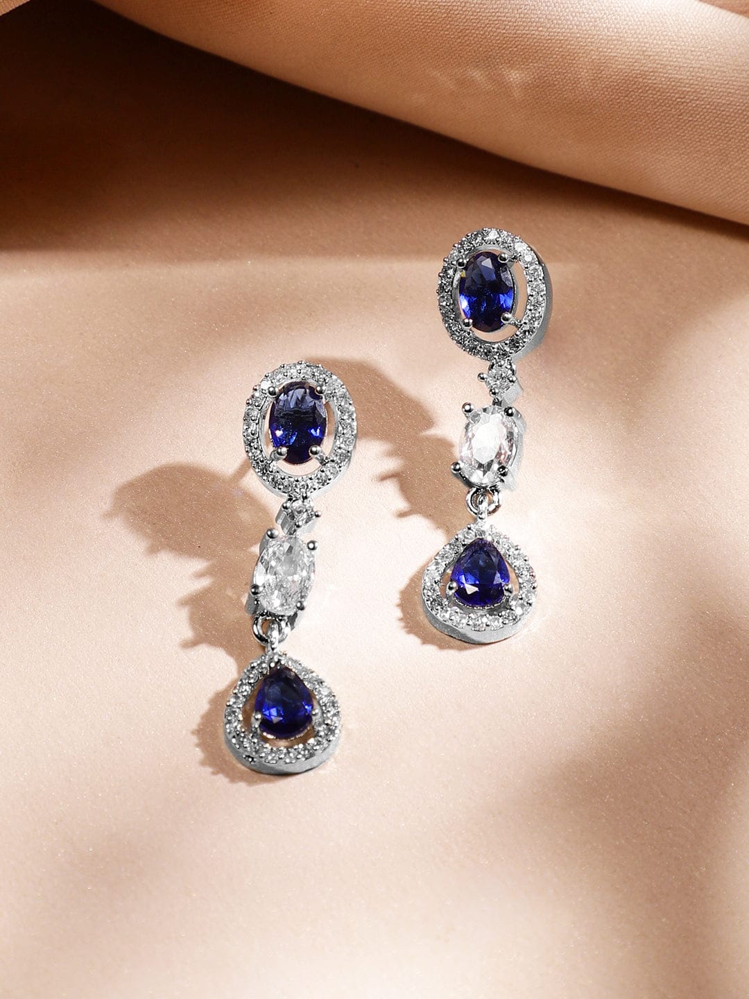 Blue American Diamond Zirconia Layered Necklace Set