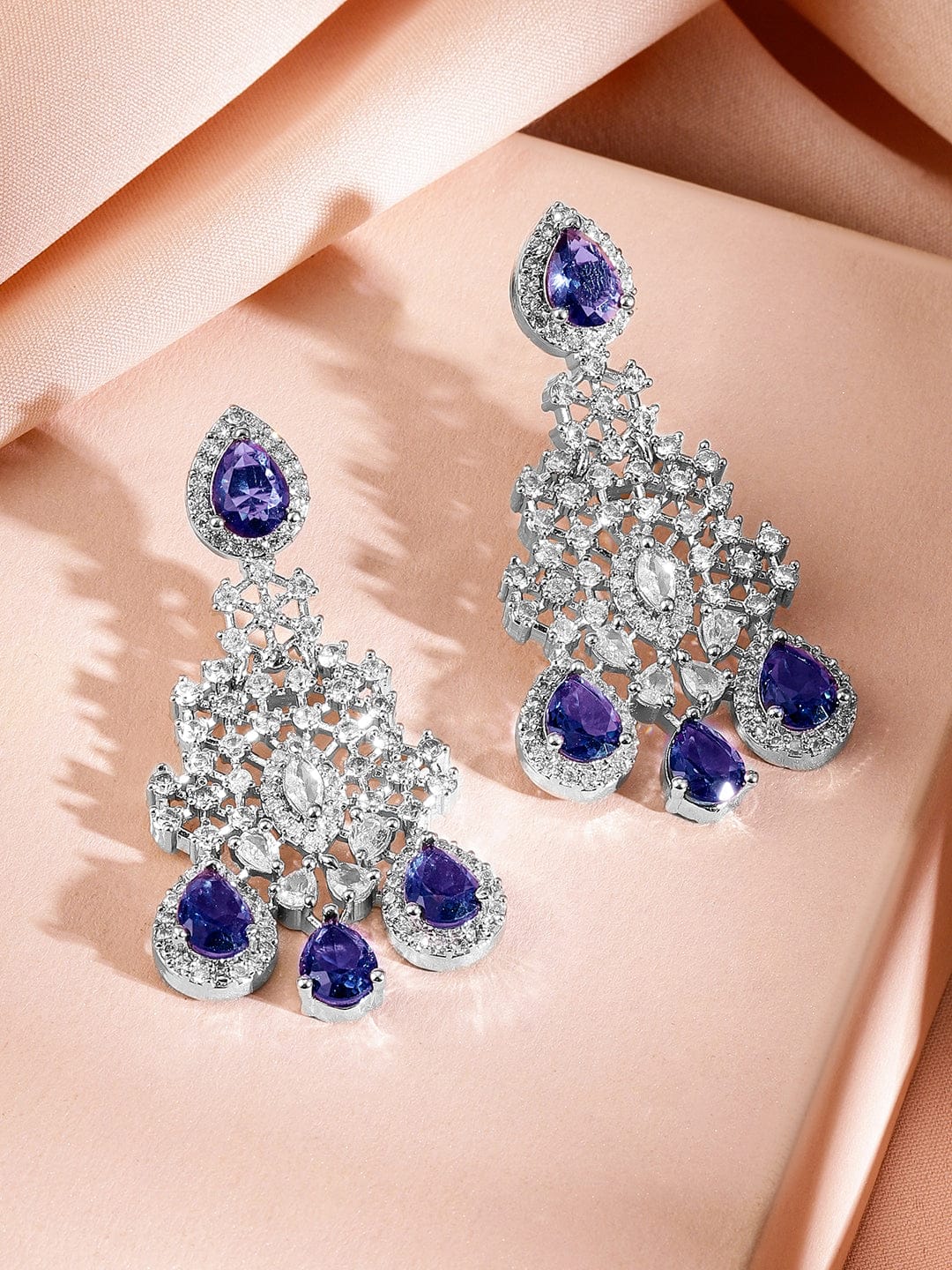 American Diamond Zirconia Blue Necklace Set