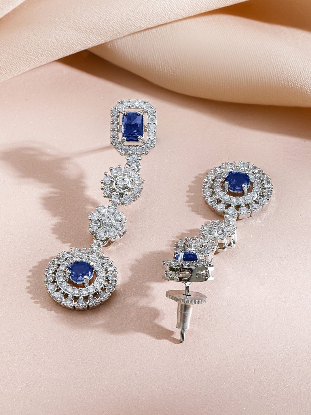 American Diamond Zirconia Floral Blue Necklace Set