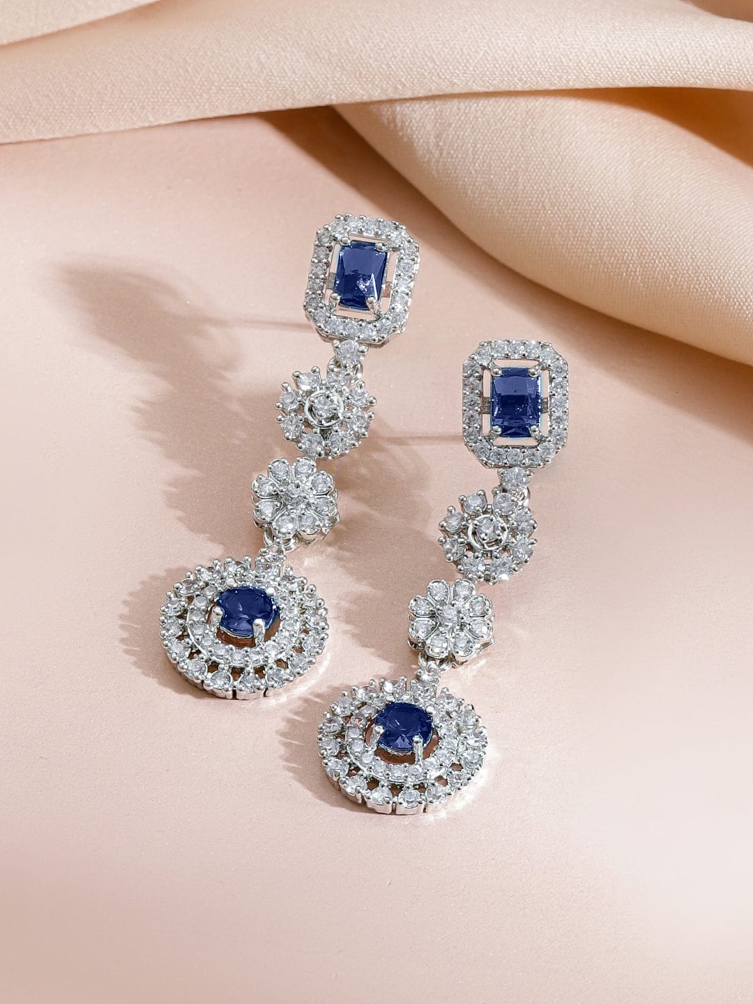 American Diamond Zirconia Floral Blue Necklace Set