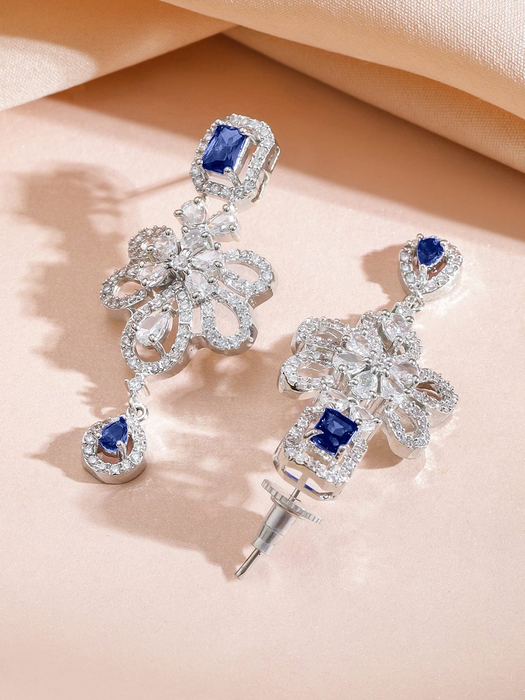 Blue Floral American Diamond Zirconia Studded Necklace Set