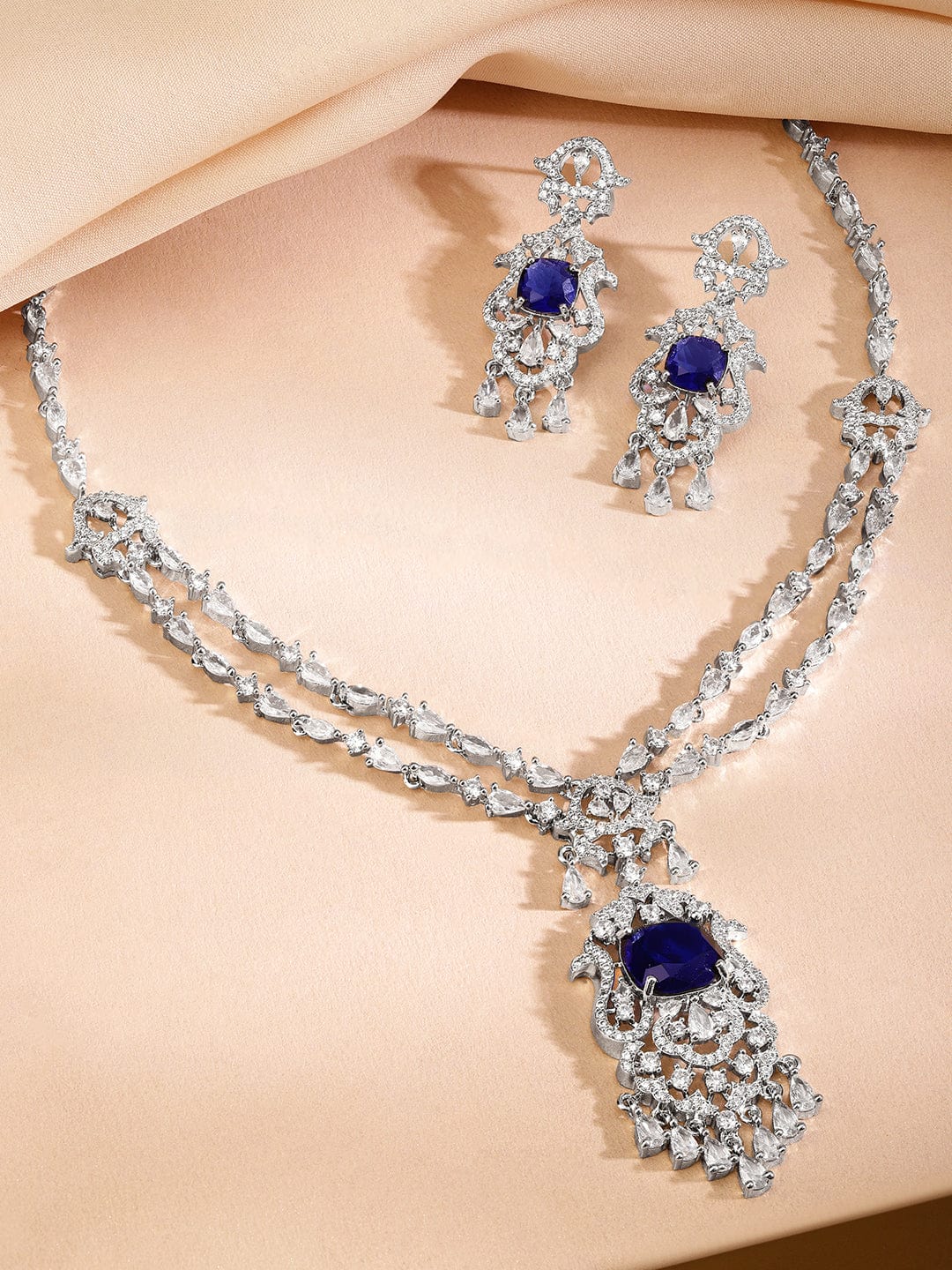 Blue Necklace Set With American Diamond Zirconia