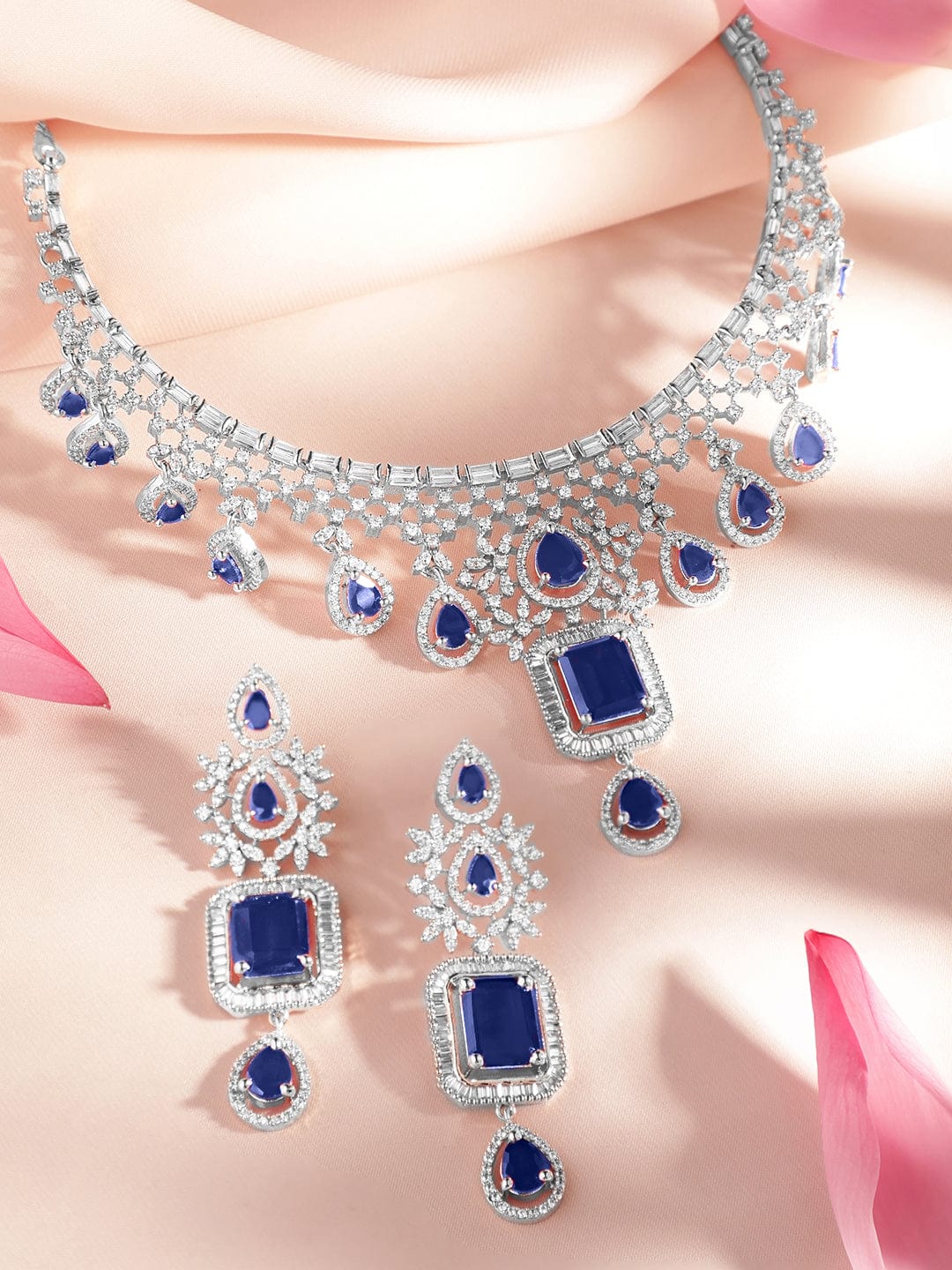 Blue Drop American Diamond Zirconia Necklace Set