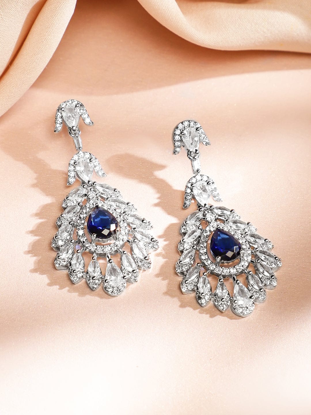 Blue Teardrop Necklace Set with American Diamond Zirconia