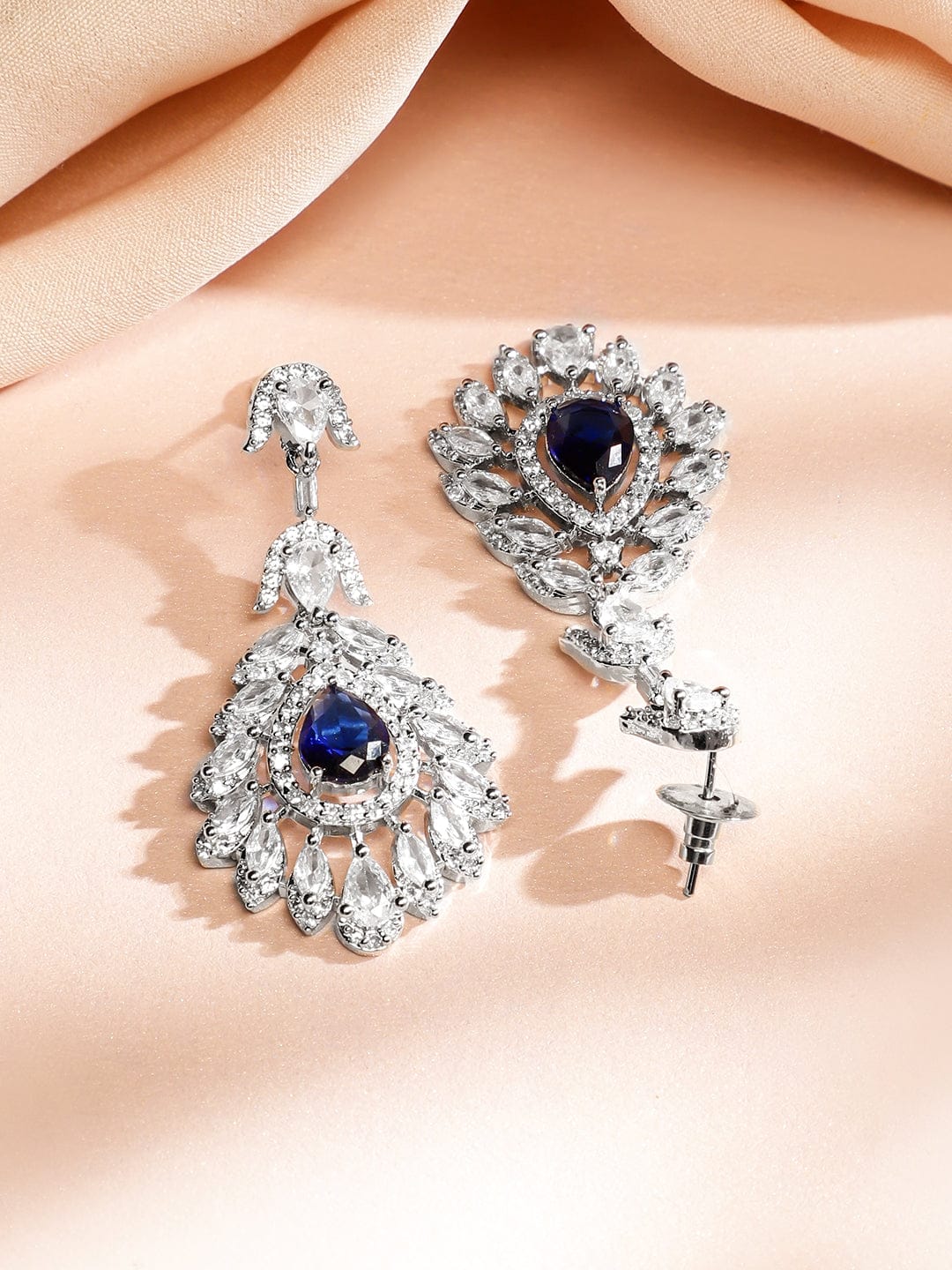 Blue Teardrop Necklace Set with American Diamond Zirconia