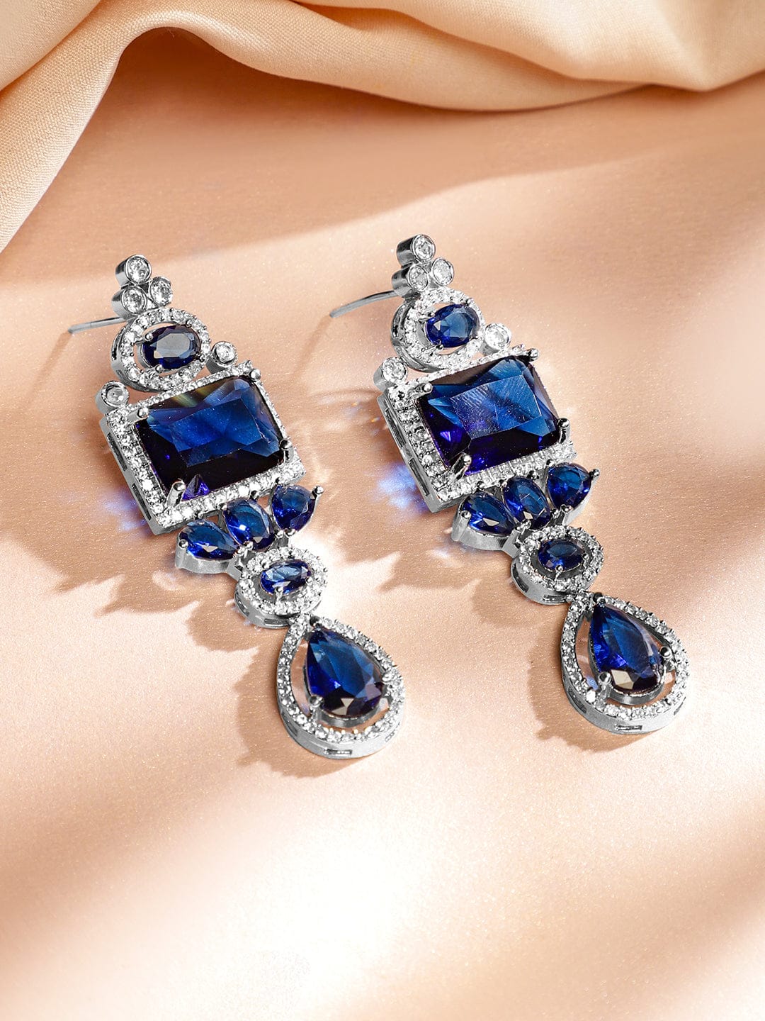 Blue Studded Necklace Set with American Diamond Zirconia