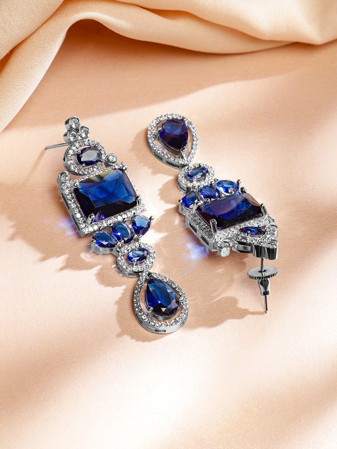 Blue Studded Necklace Set with American Diamond Zirconia