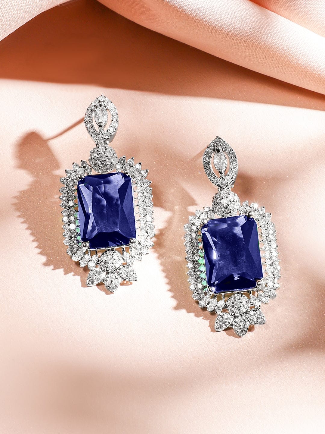 Blue American Diamond Zirconia Short Necklace Set