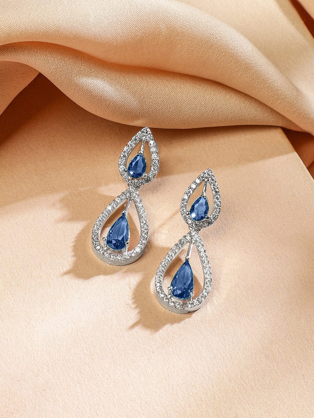 Blue American Diamond Zirconia Drop Necklace Set