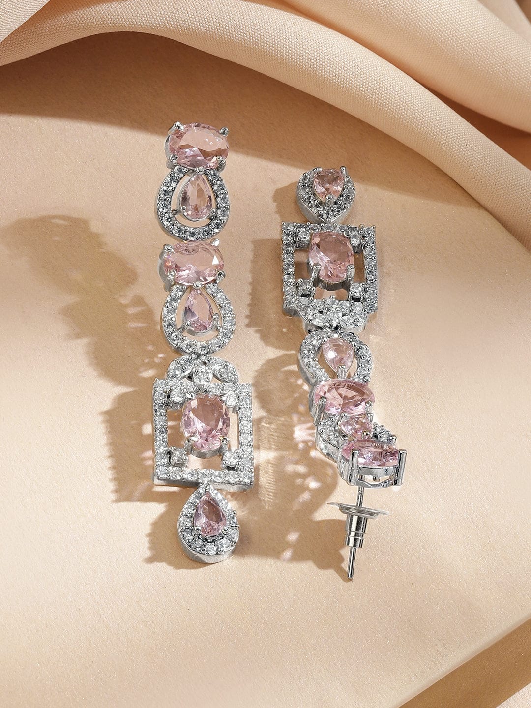 American Diamond Zirconia Teardrop Pink Necklace Set