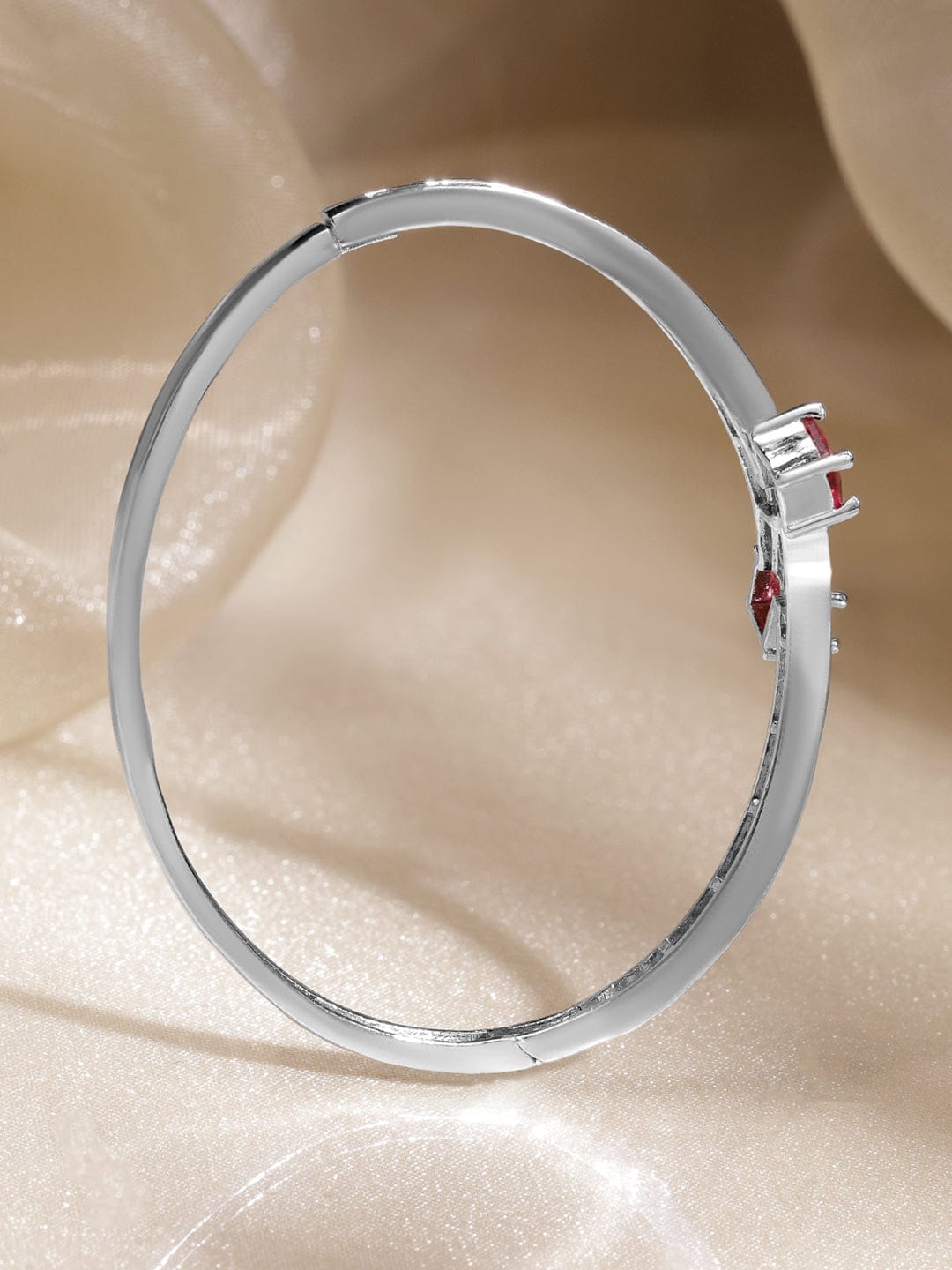 Wentra Rhodium-Plated Brass Classic Minimal Ruby Red & Cubic Zirconia Statement Bracelet