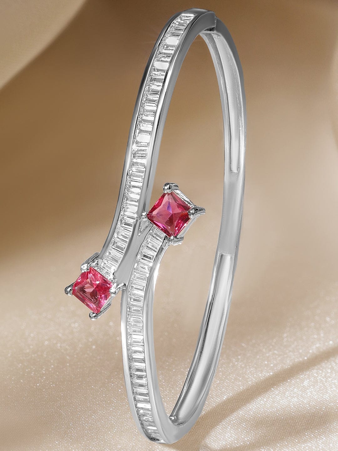 Wentra Rhodium-Plated Brass Classic Minimal Ruby Red & Cubic Zirconia Statement Bracelet