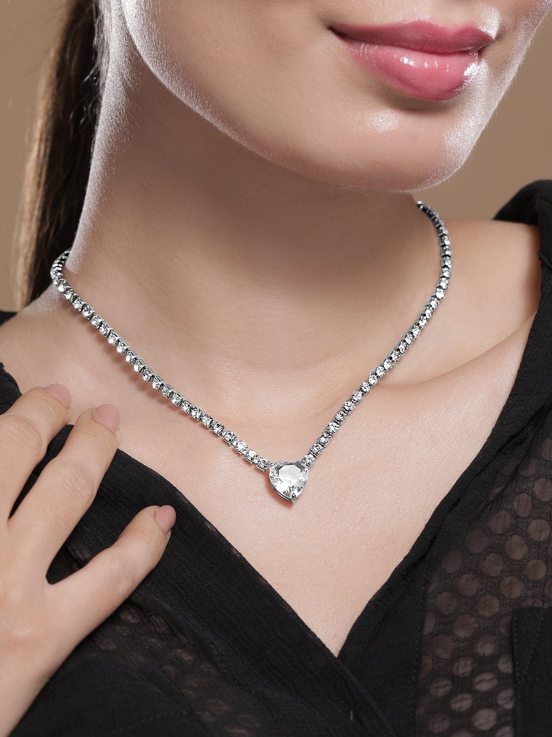 Crystal Heart Studded White Necklace