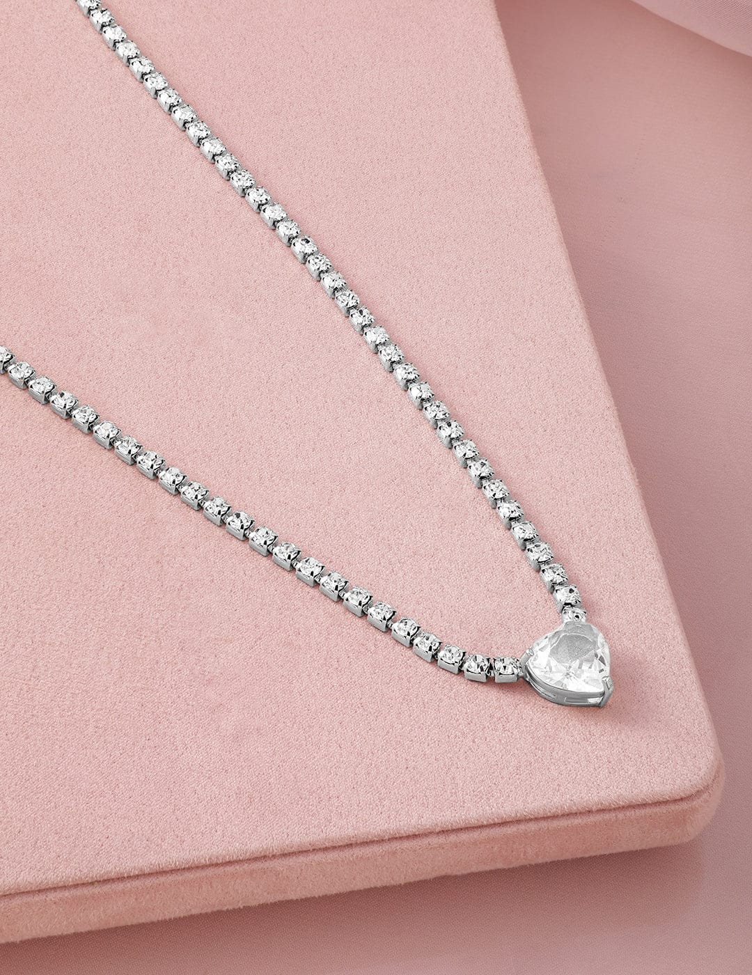 Crystal Heart Studded White Necklace