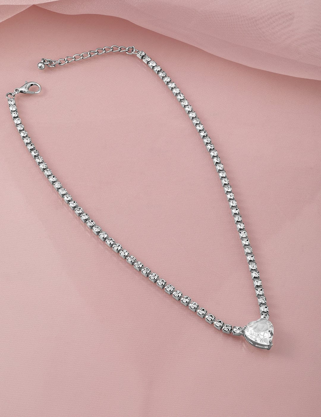 Crystal Heart Studded White Necklace