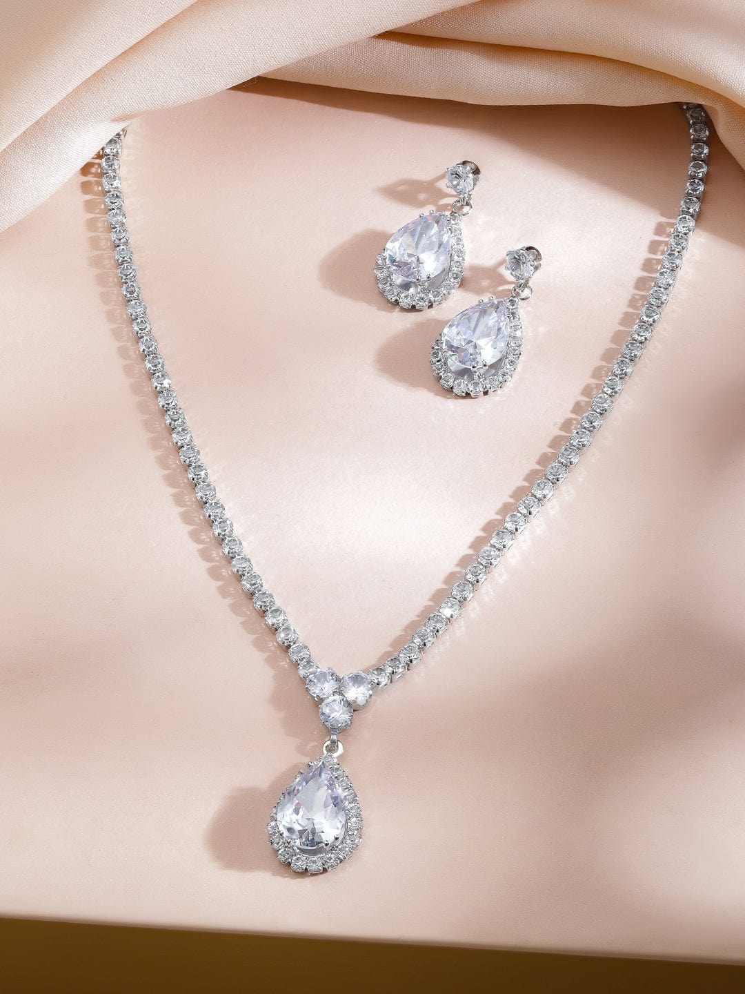 White Crystal Teardrop Necklace Set