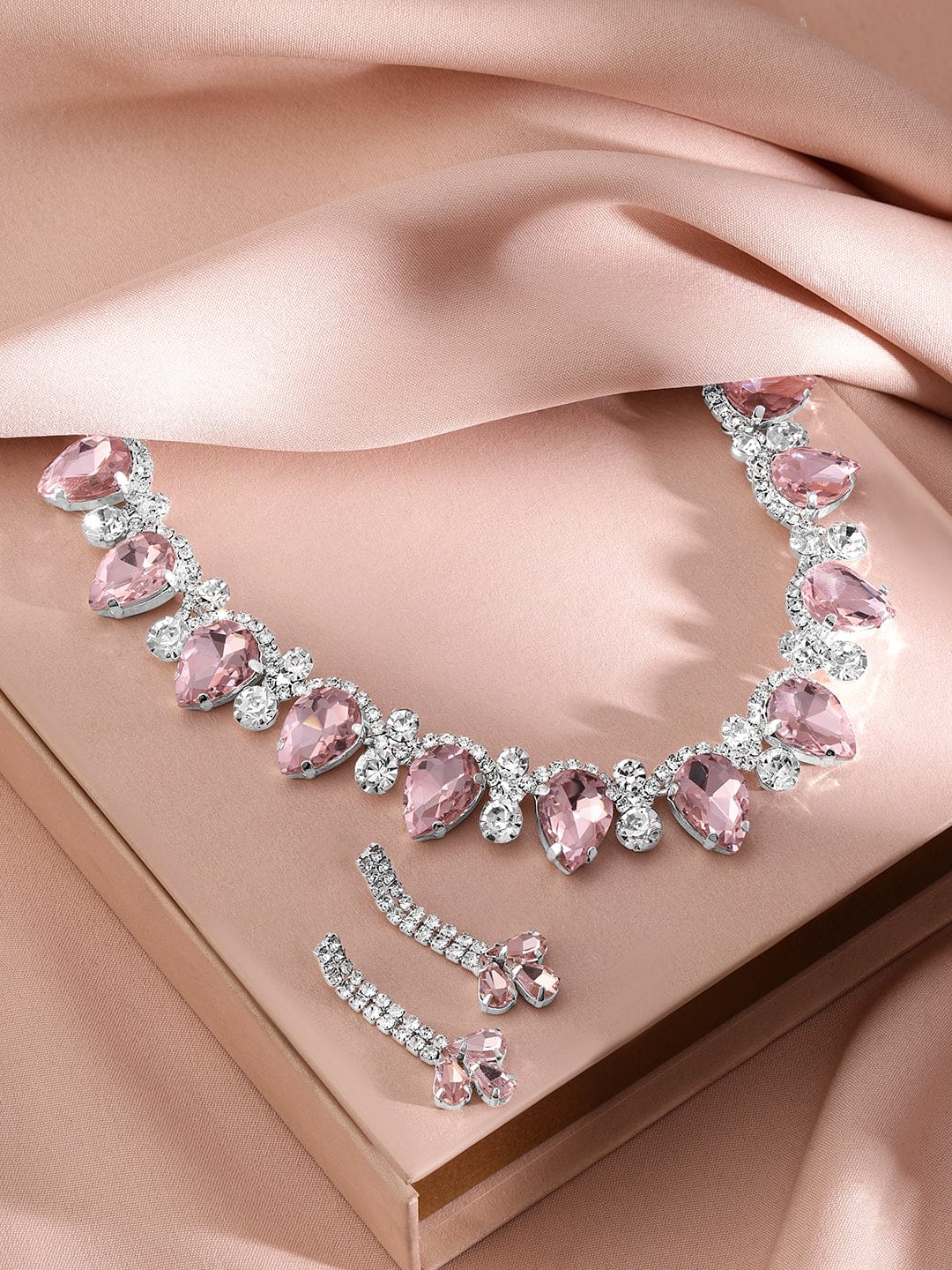 American Diamond Zirconia Pink Necklace Set