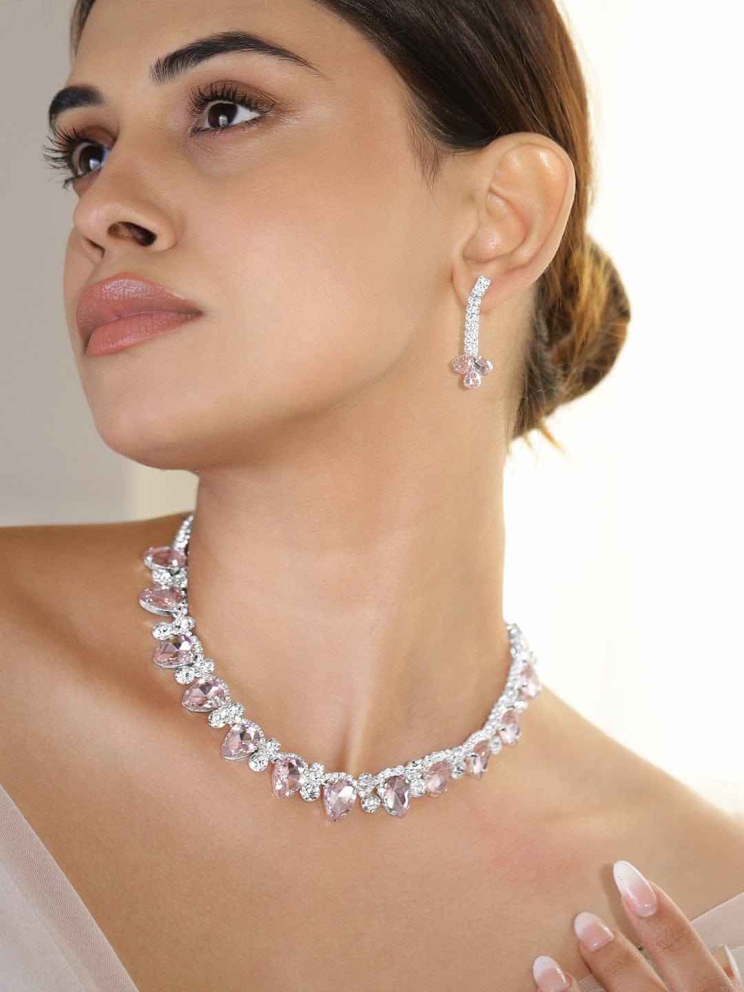 American Diamond Zirconia Pink Necklace Set