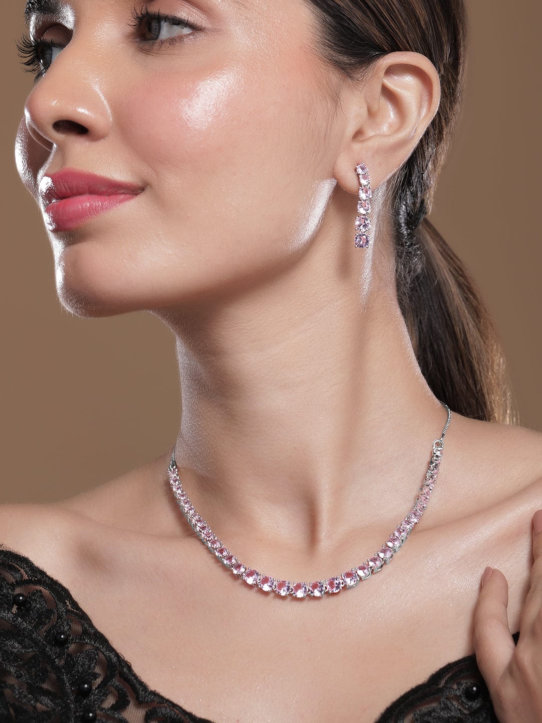 Pink Studded Necklace Set