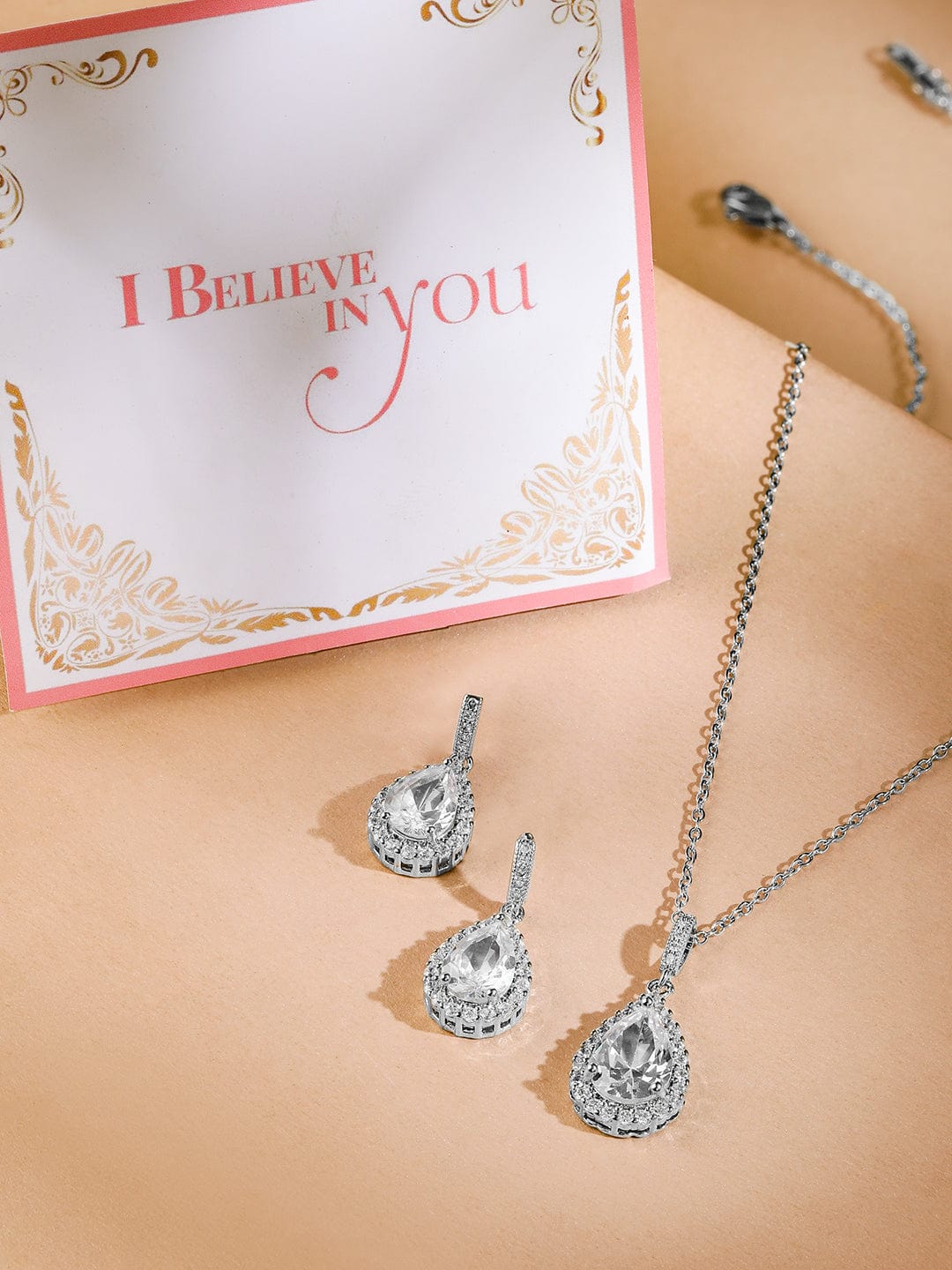 American Diamond Zirconia Blue Pendant Necklace Set