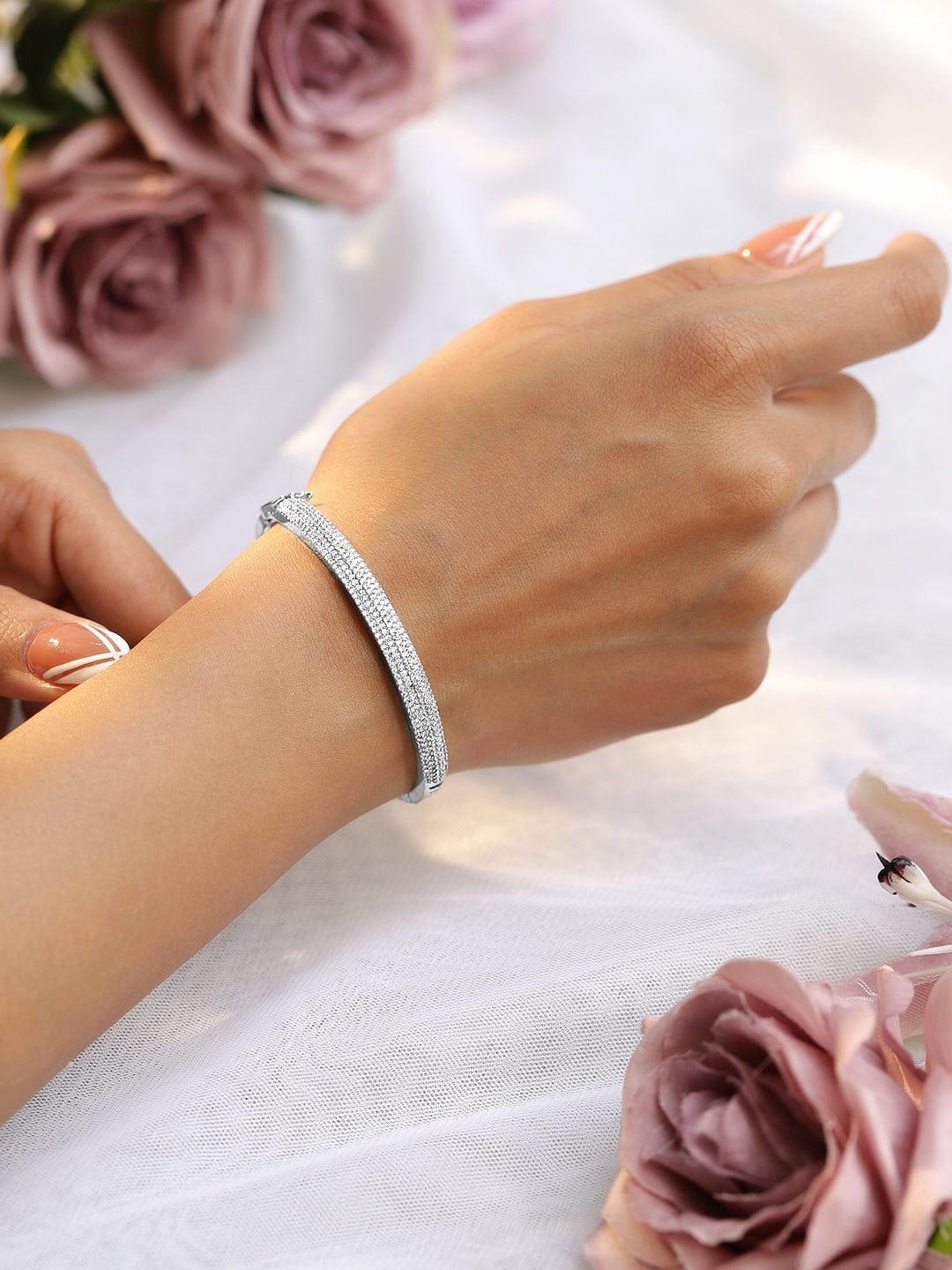 Wentra Rhodium Plated Cubic Zirconia Bangle Style Bracelet