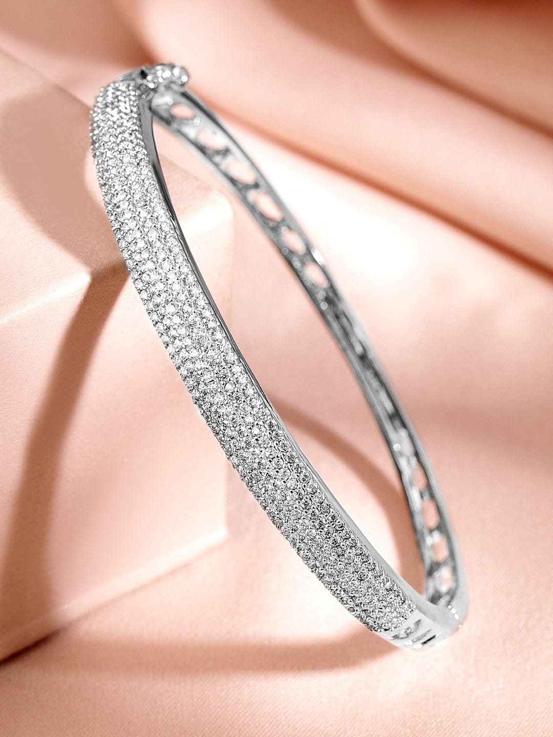 Wentra Rhodium Plated Cubic Zirconia Bangle Style Bracelet