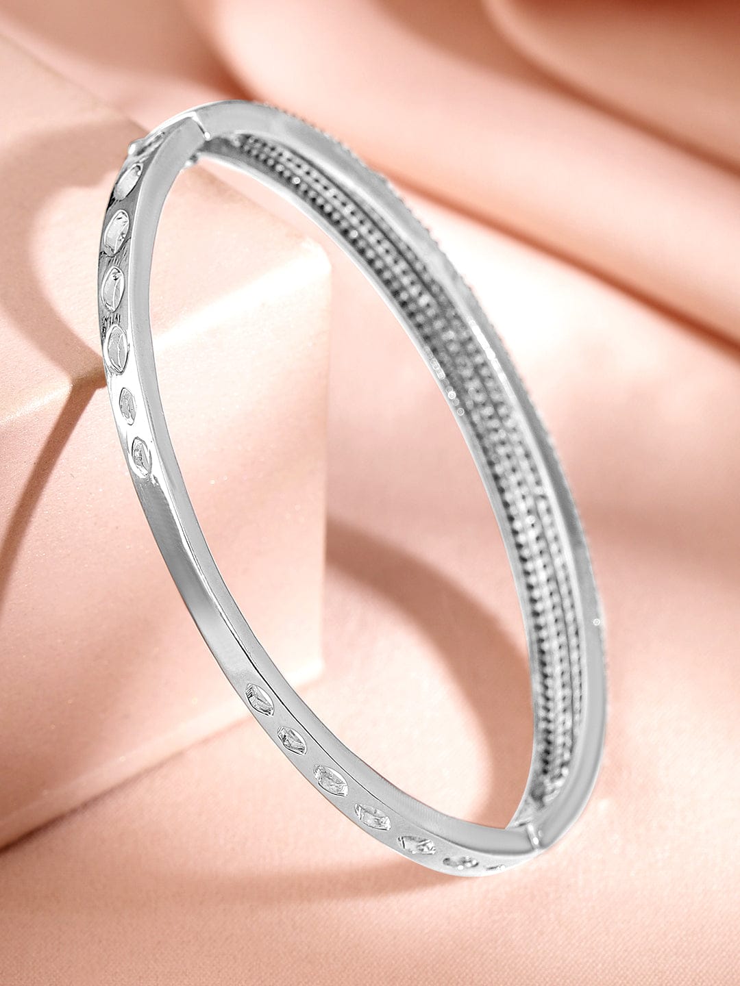 Wentra Rhodium Plated Cubic Zirconia Bangle Style Bracelet