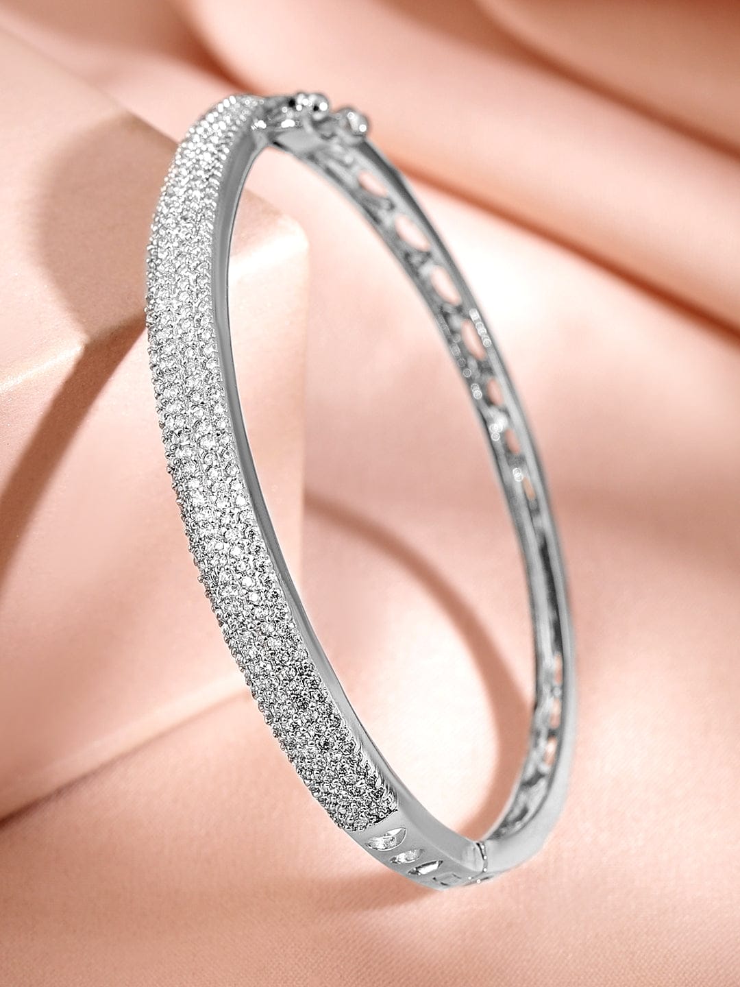 Wentra Rhodium Plated Cubic Zirconia Bangle Style Bracelet