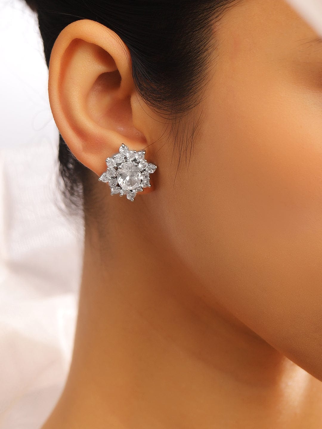 Elegant Floral Cluster American Diamond Zirconia Studs