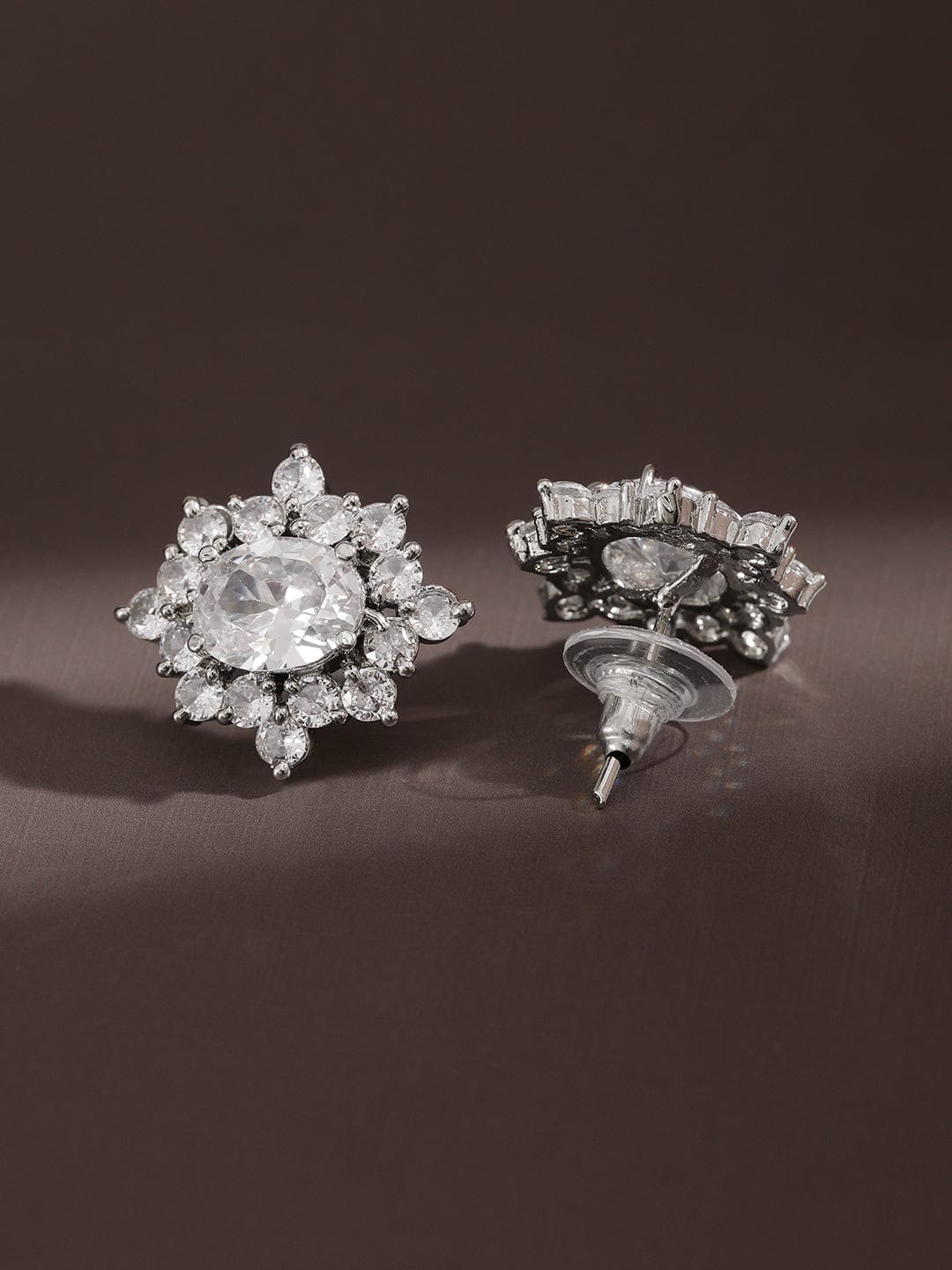 Elegant Floral Cluster American Diamond Zirconia Studs